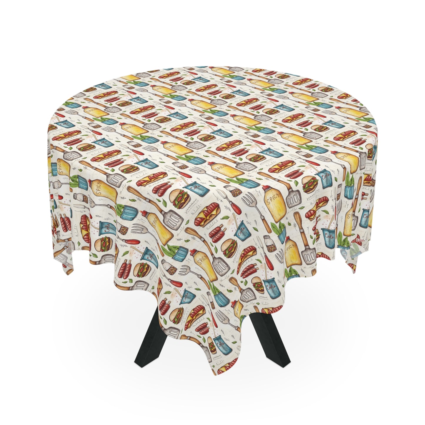 Square Tablecloth - Hotdog Hamburger BBQ Tools And Condiments For Summer BBQ's and Picnics