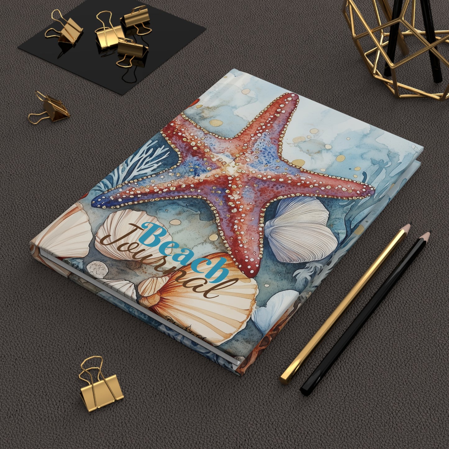Hardcover Journal - Coastal Beach-Themed Starfish And Seashells