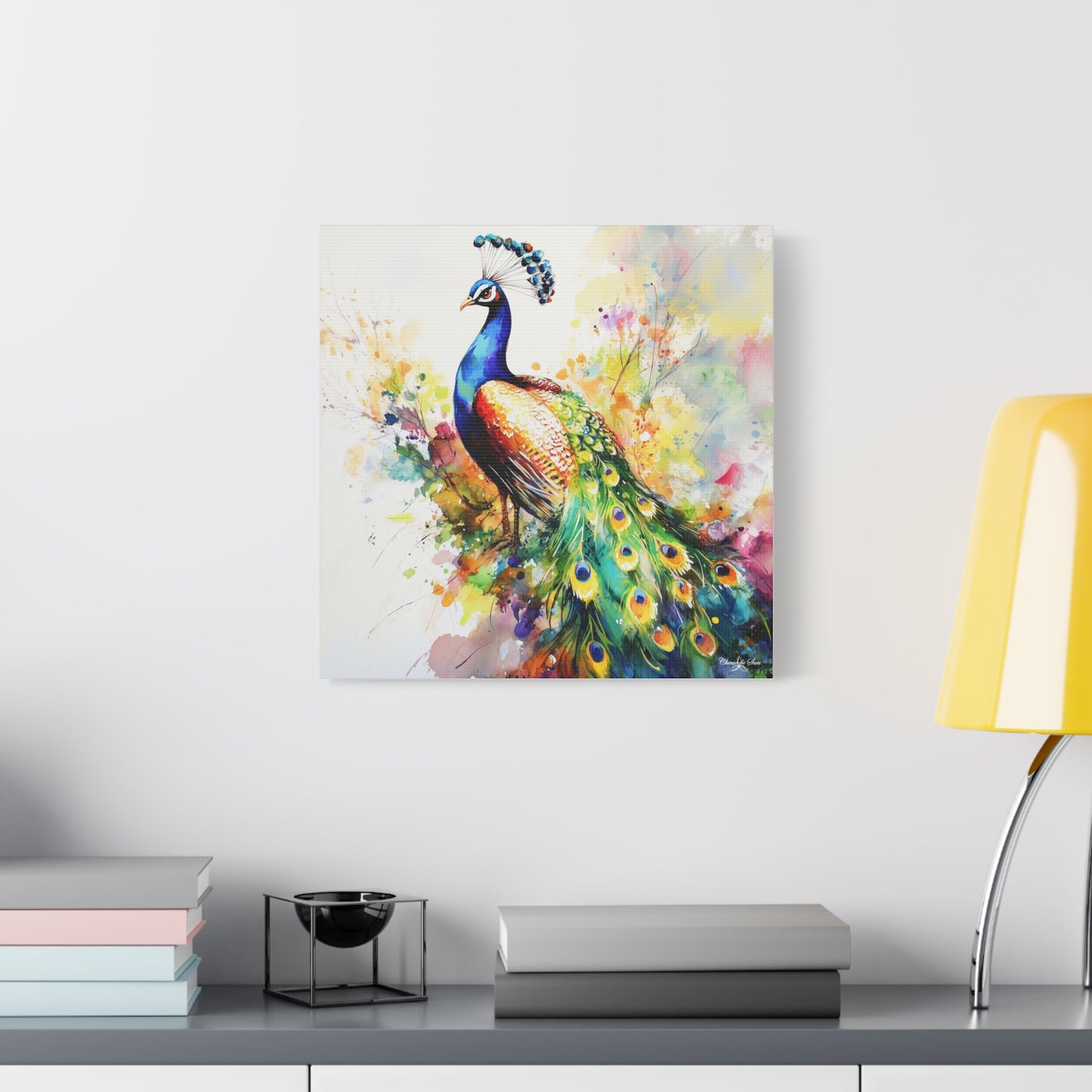 Canvas Art - Elegant Peacock With Colorful Flowing Train Feathers