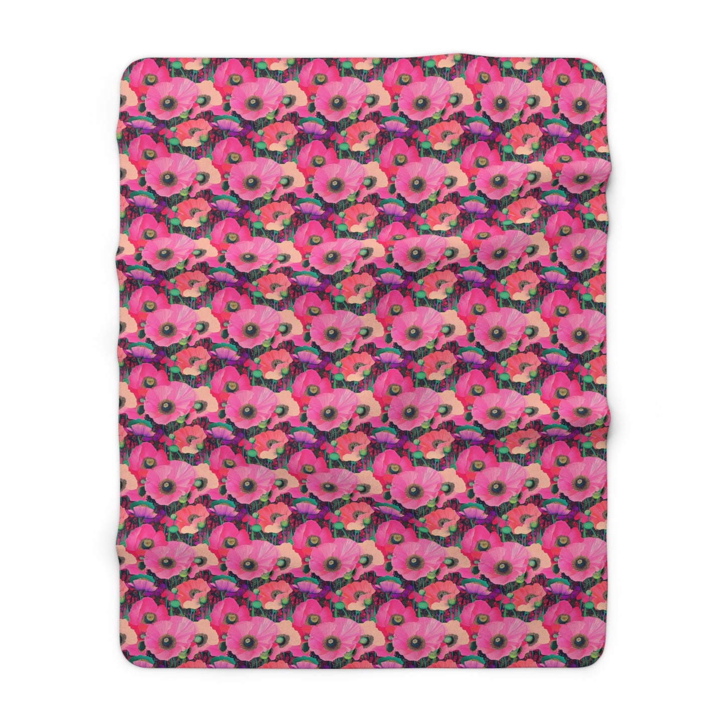 Sherpa Fleece Blanket - Fuchsia Pink Poppies