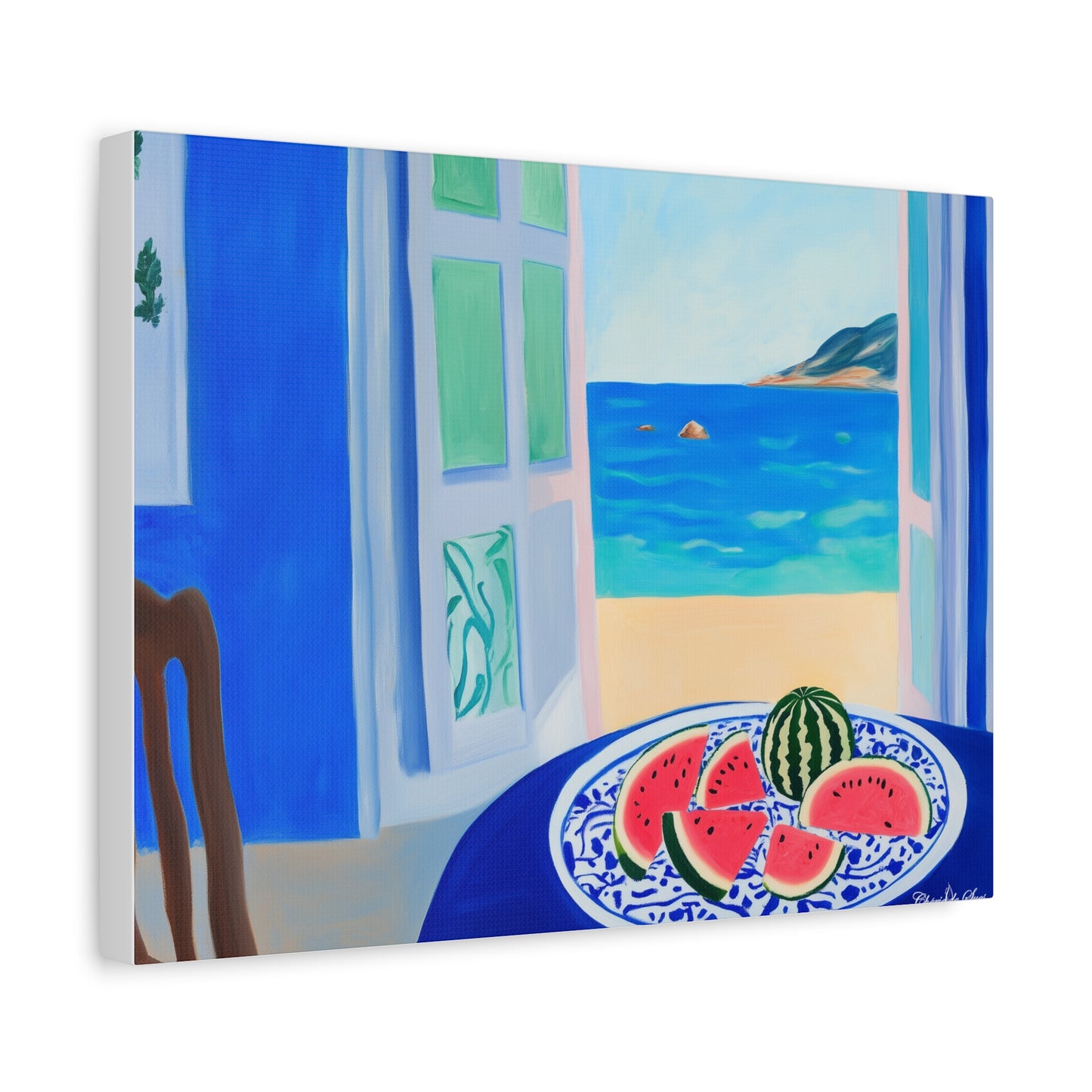 Canvas Print - Watermelon Slices On Seaside Cafe Table Coastal Wall Art