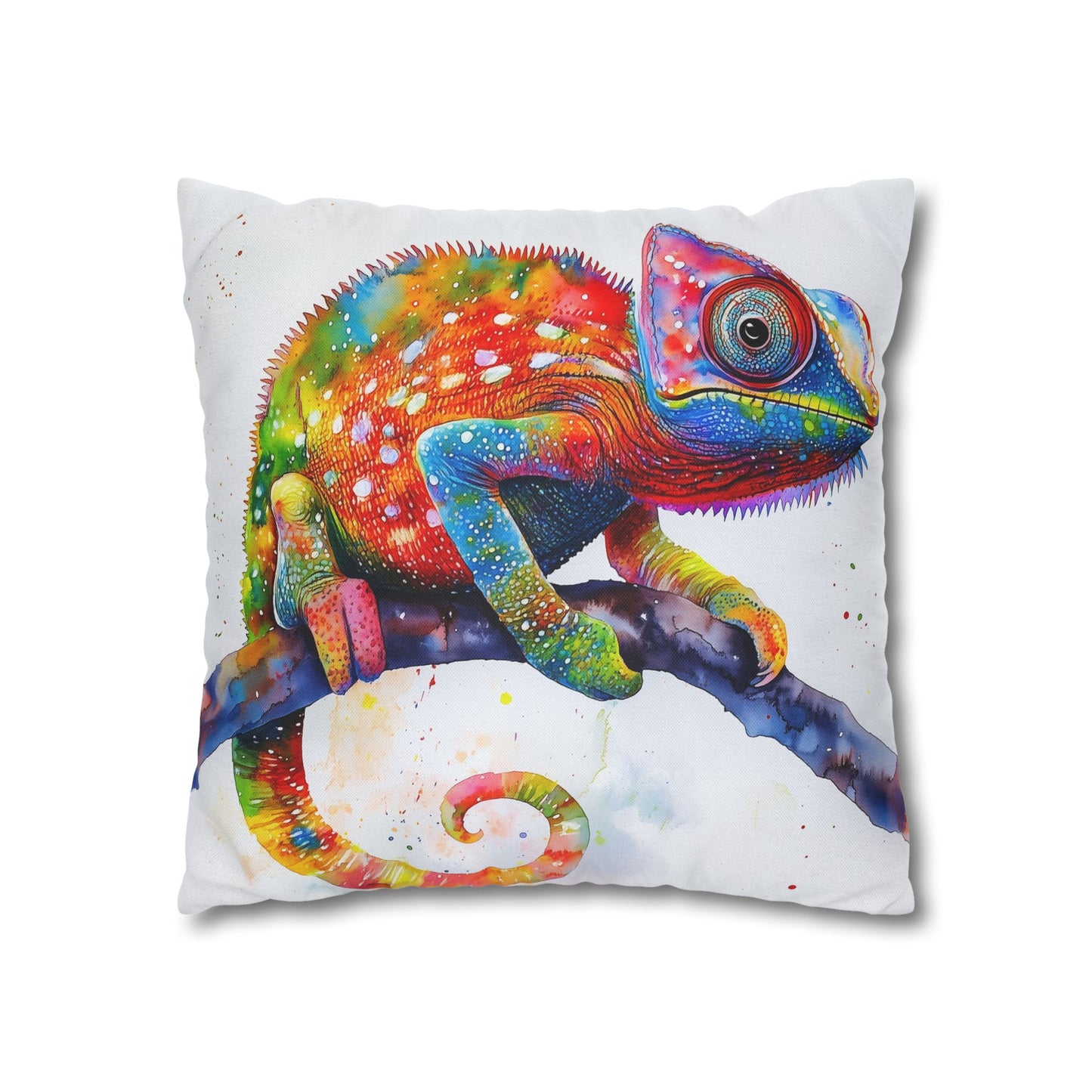 Square Pillow Cover – Colorful Chameleon Watercolor