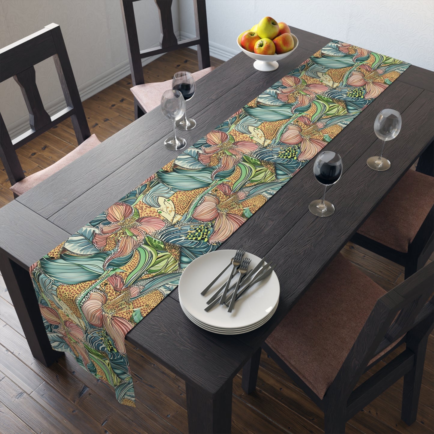 Table Runner - Tropical Floral Wild Irises For Summer Brunch
