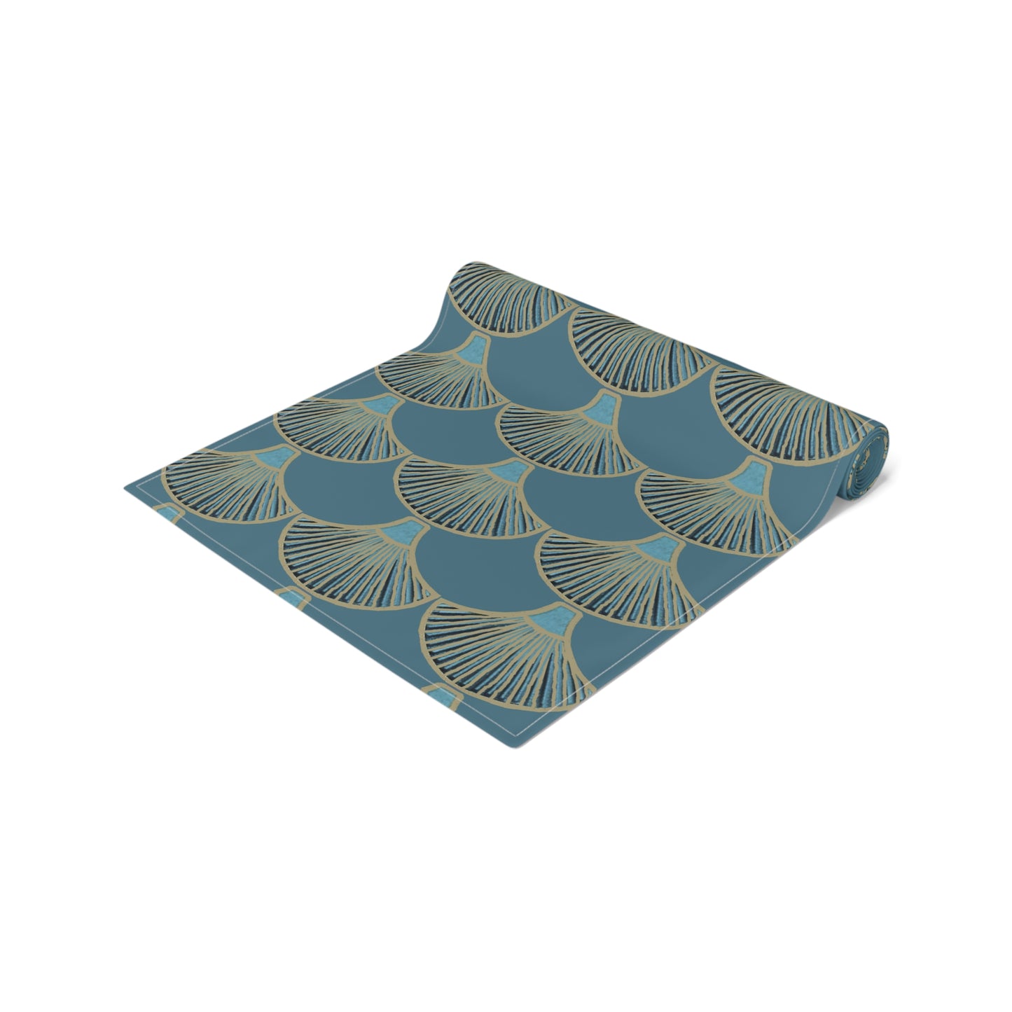 Table Runner - Mermaid Fan Design In Peacock Hues for Stylish Entertaining
