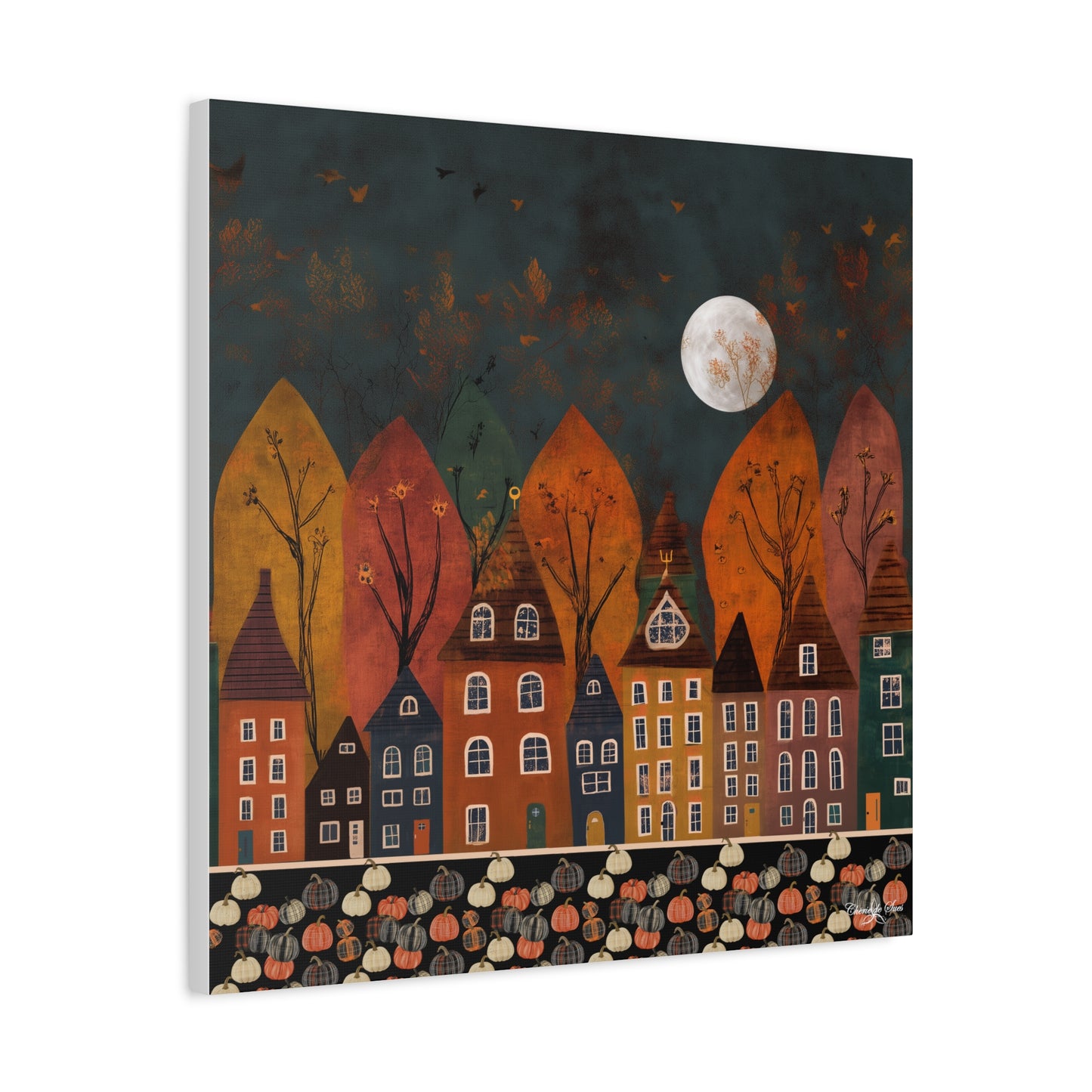 Canvas Art - Autumn Village Pumpkin Patch