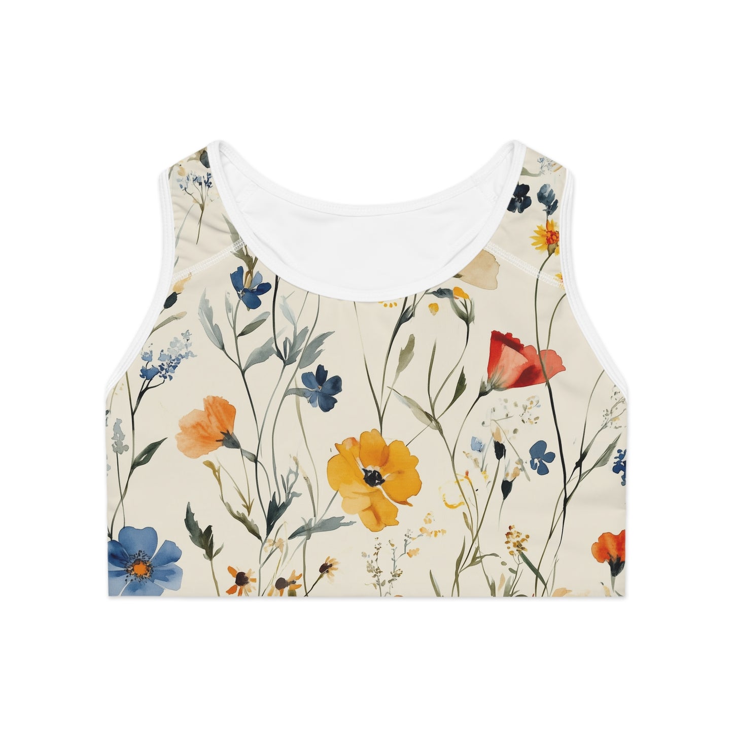 Sports Bra - Watercolor Boho Wildflowers On Cream