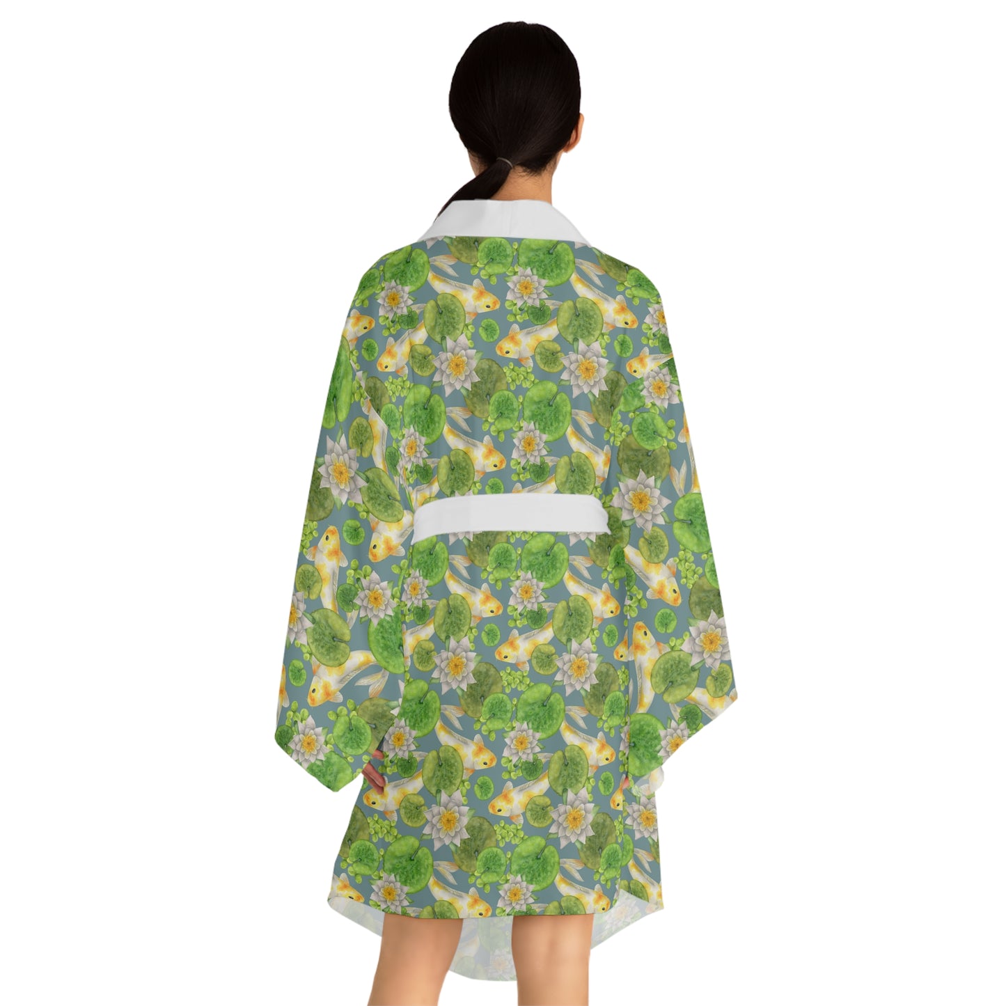 Kimono Robe - Japanese Yellow Koi And Lily Pads