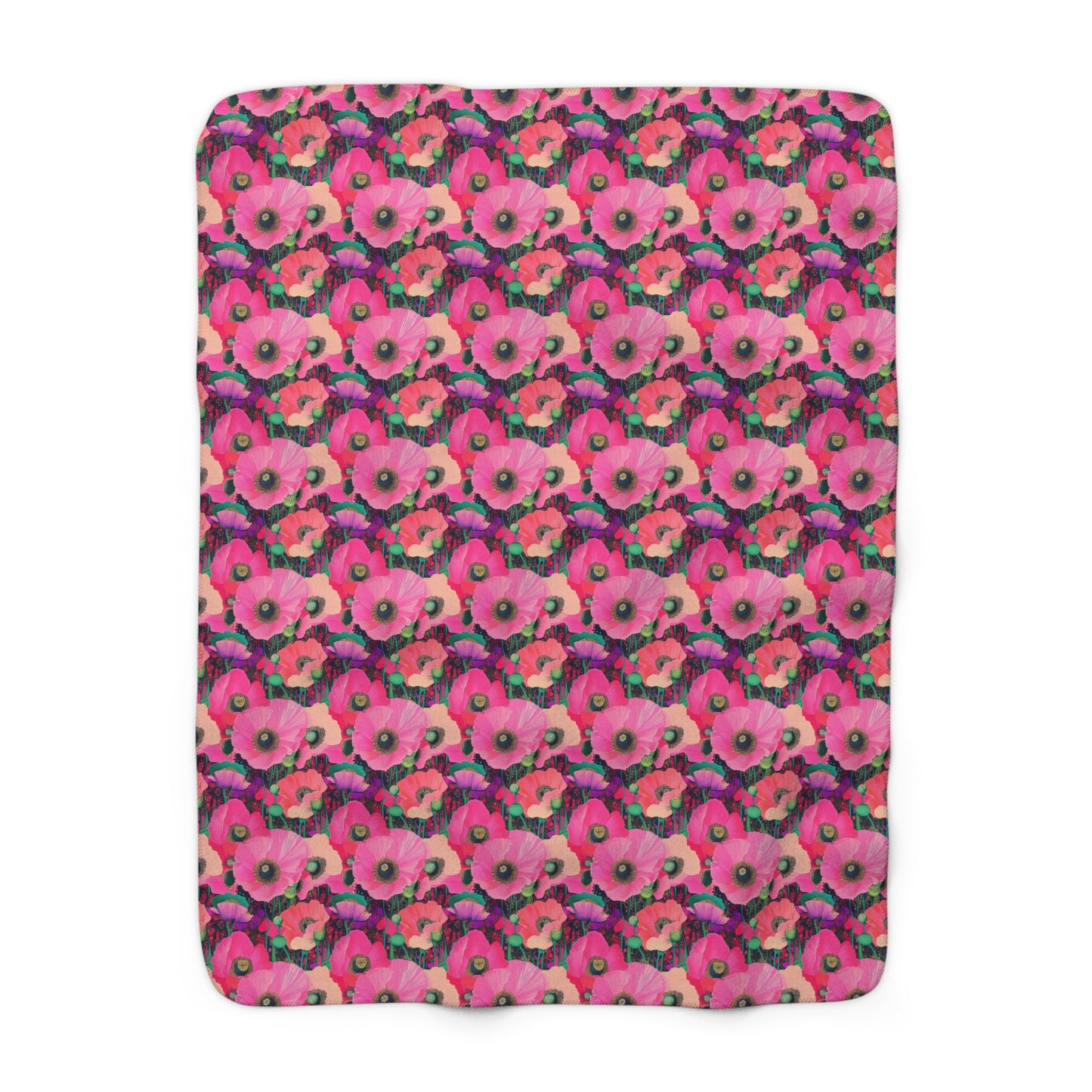 Sherpa Fleece Blanket - Fuchsia Pink Poppies