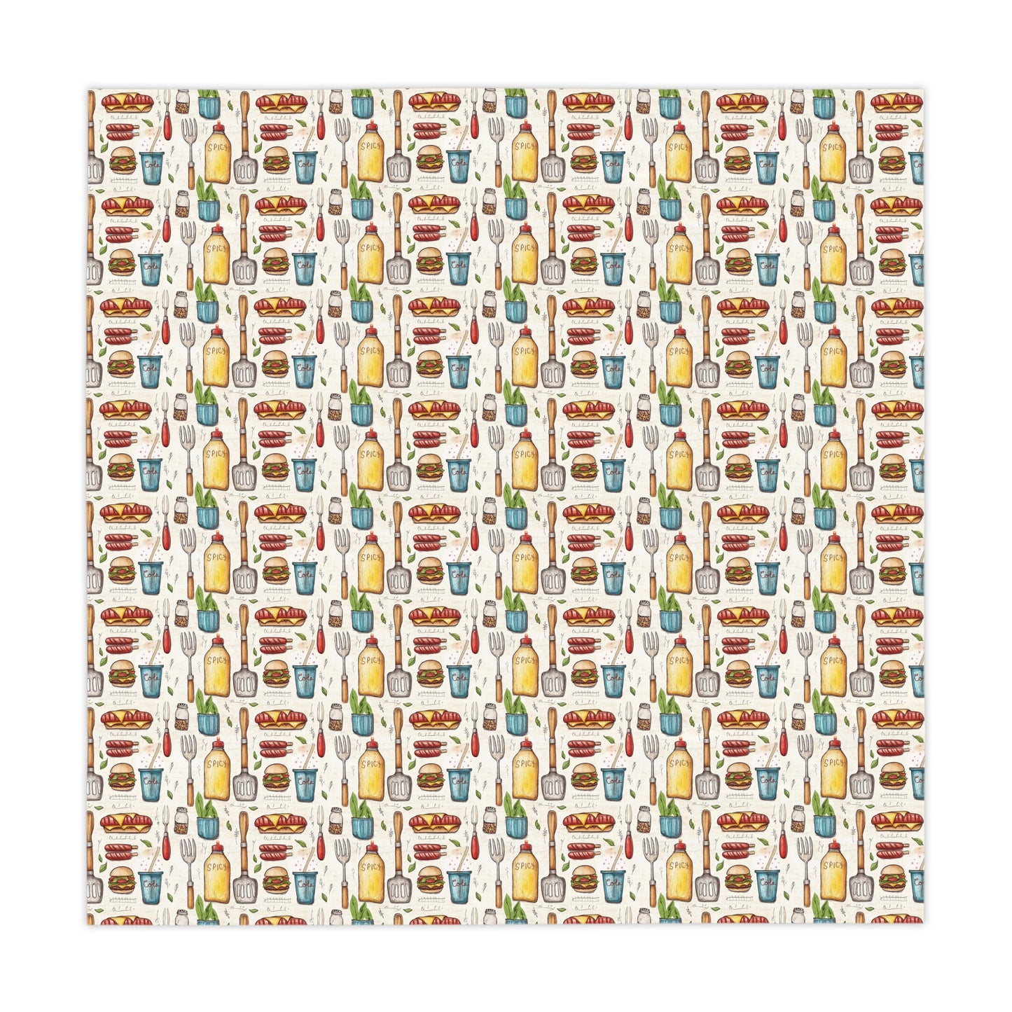 Square Tablecloth - Hotdog Hamburger BBQ Tools And Condiments For Summer BBQ's and Picnics