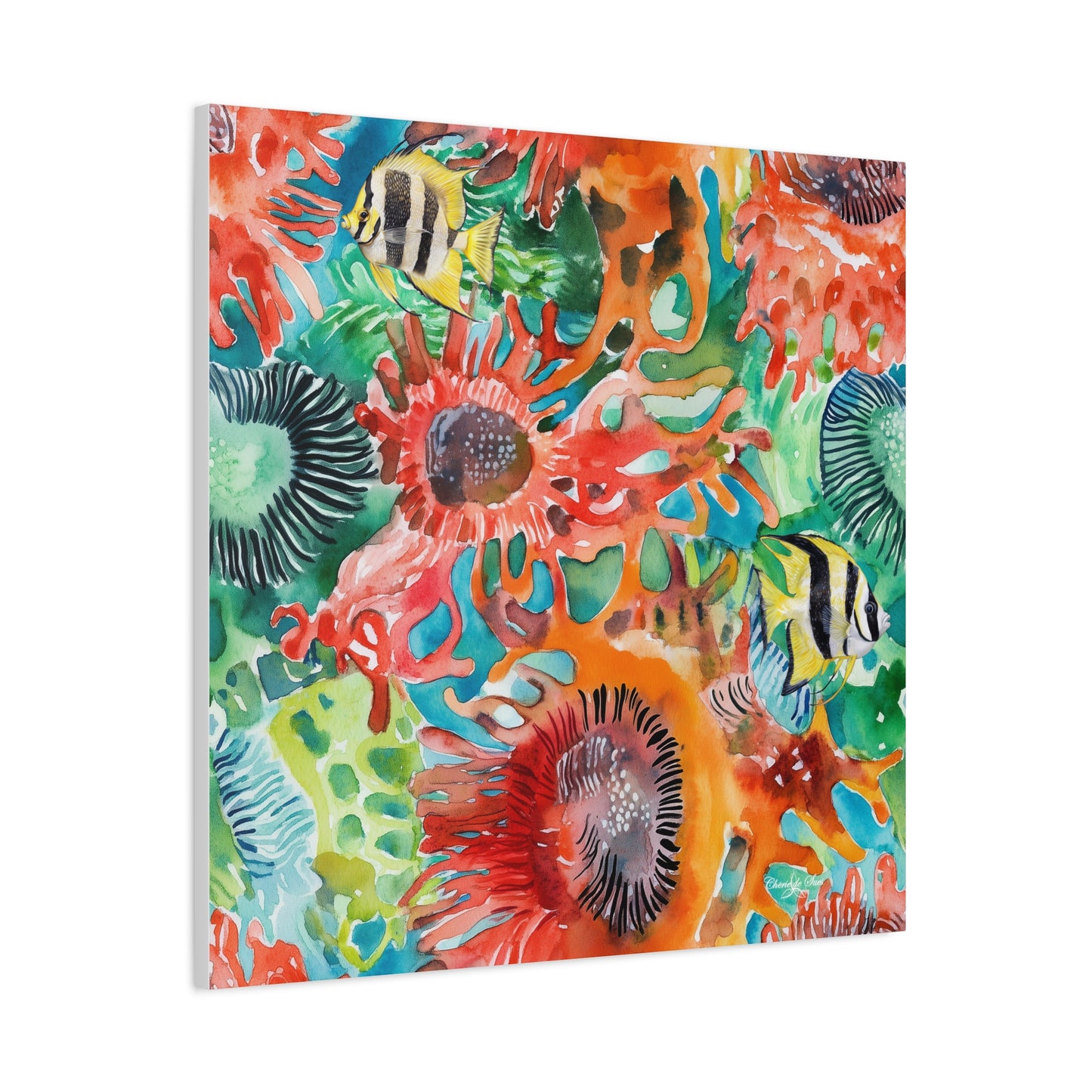 Canvas Art - Vibrant Coral Reef Sea Anemones And Angel Fish