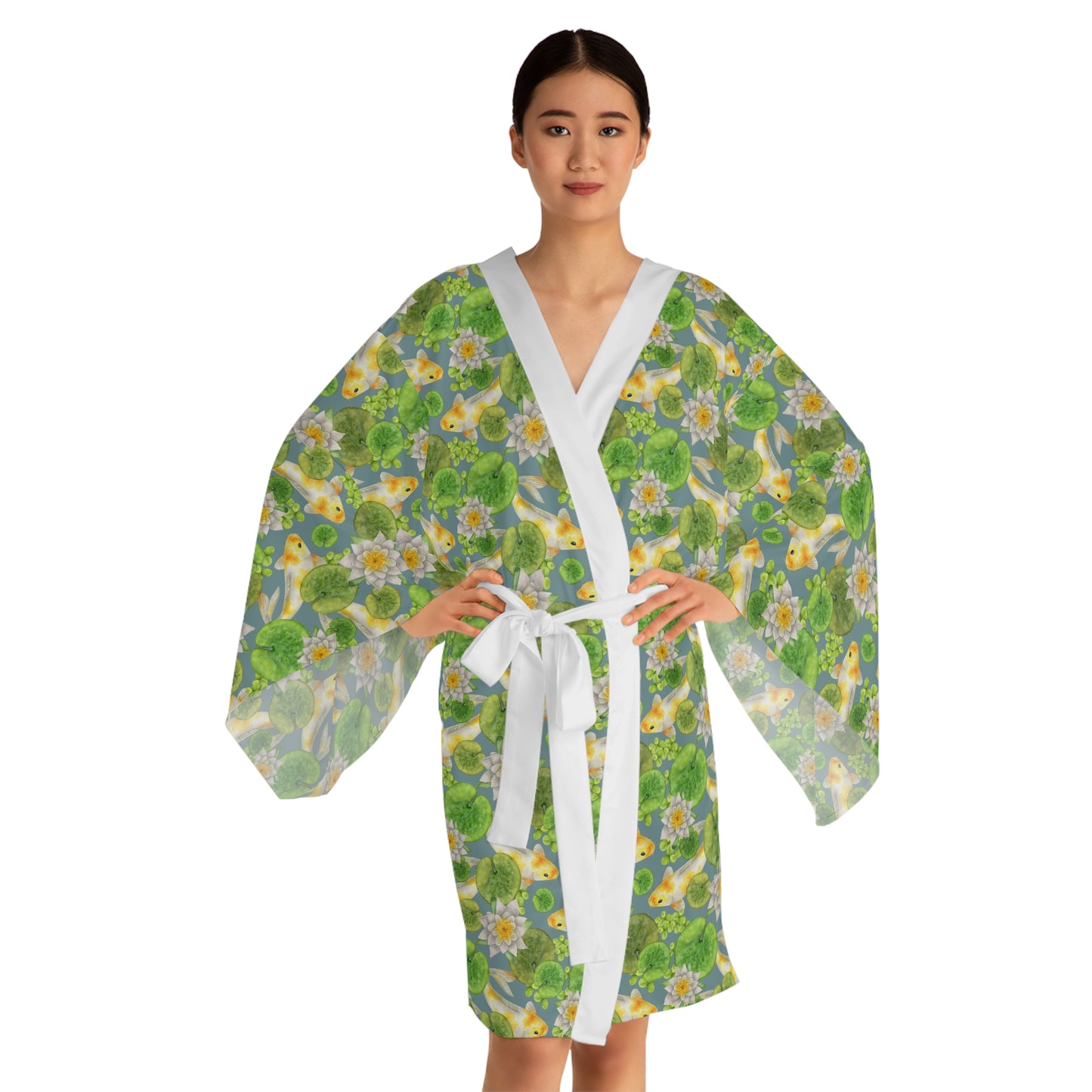 Kimono Robe - Japanese Yellow Koi And Lily Pads