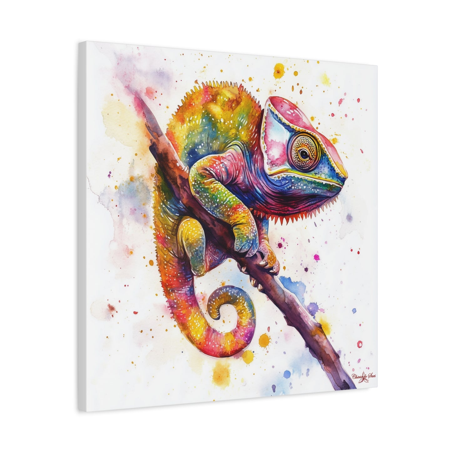 Canvas Art - Colorful Chameleon Watercolor Wall Decor