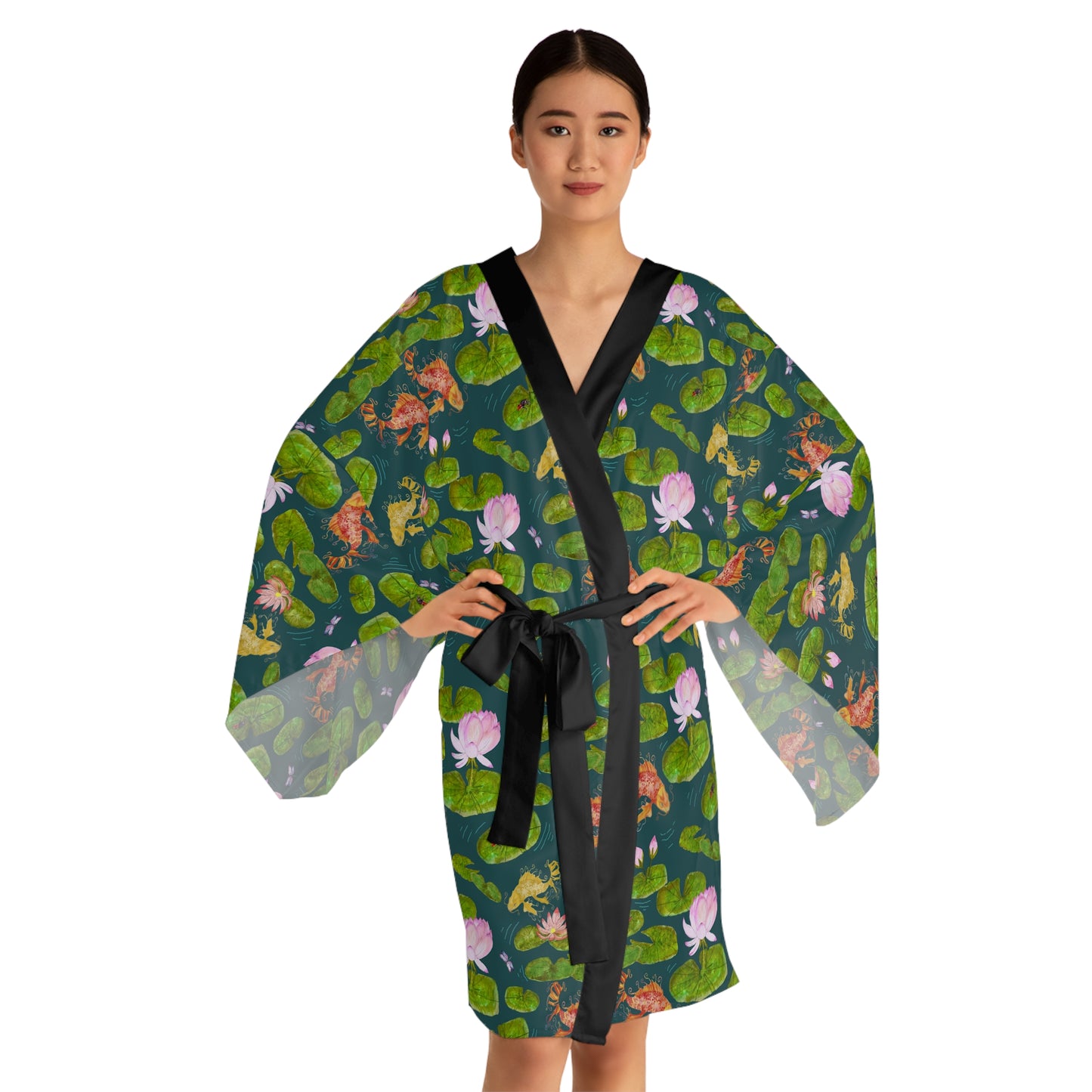Kimono Robe - Japanese Koi Pond And Pink Lily Pads