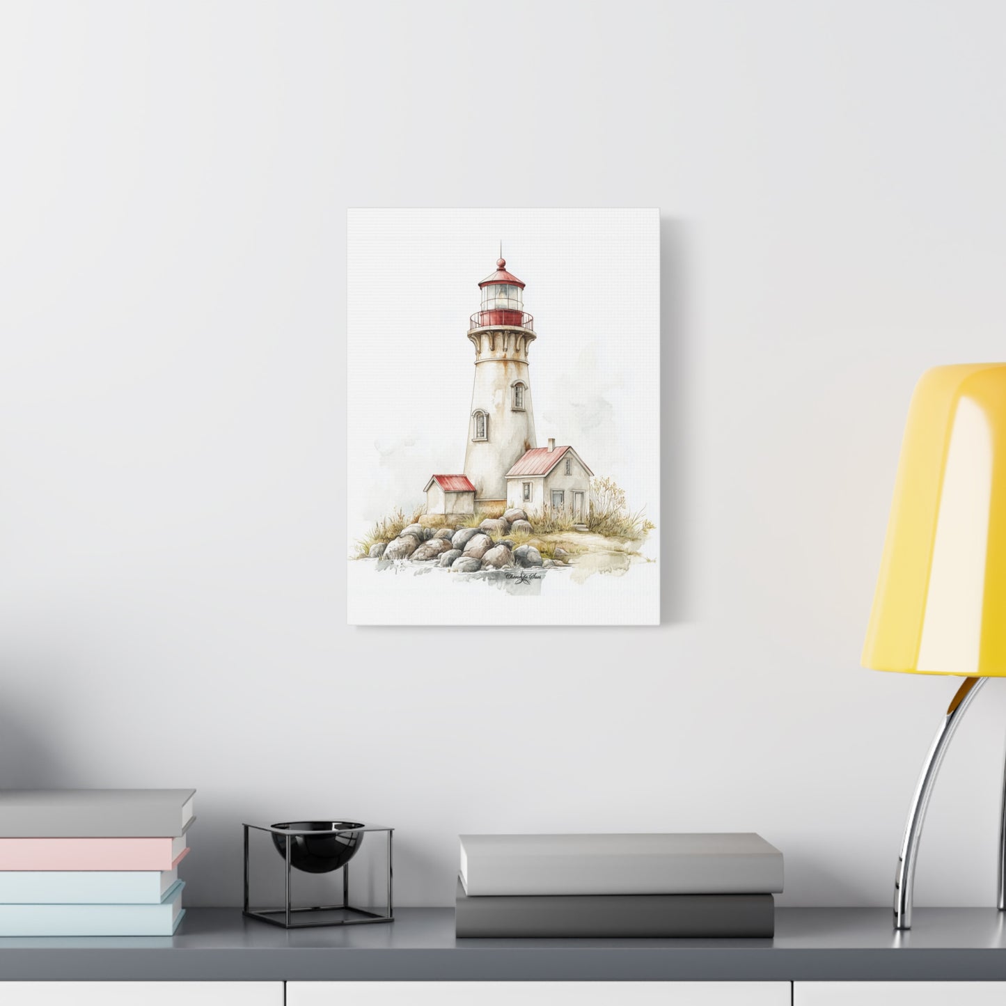 Canvas Art - Shoreline Lighthouse With Red Roof