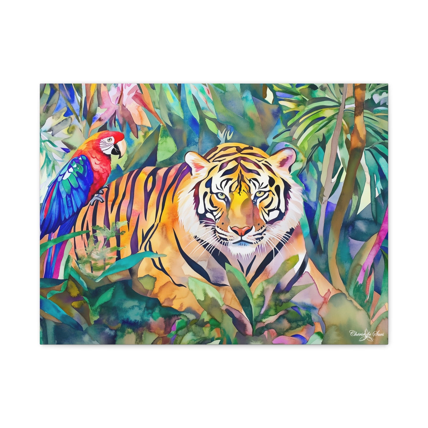 Canvas Art - Tropical Jungle Majestic Tiger & Parrot Wall Decor