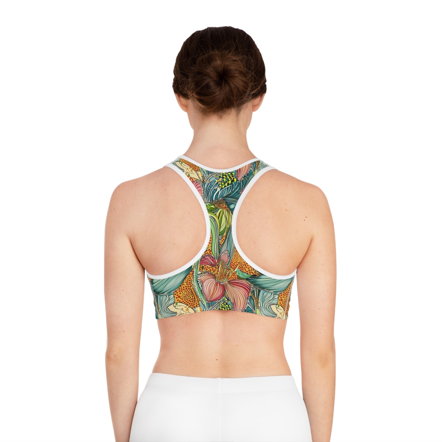 Sports Bra - Tropical Irises And Animal Print