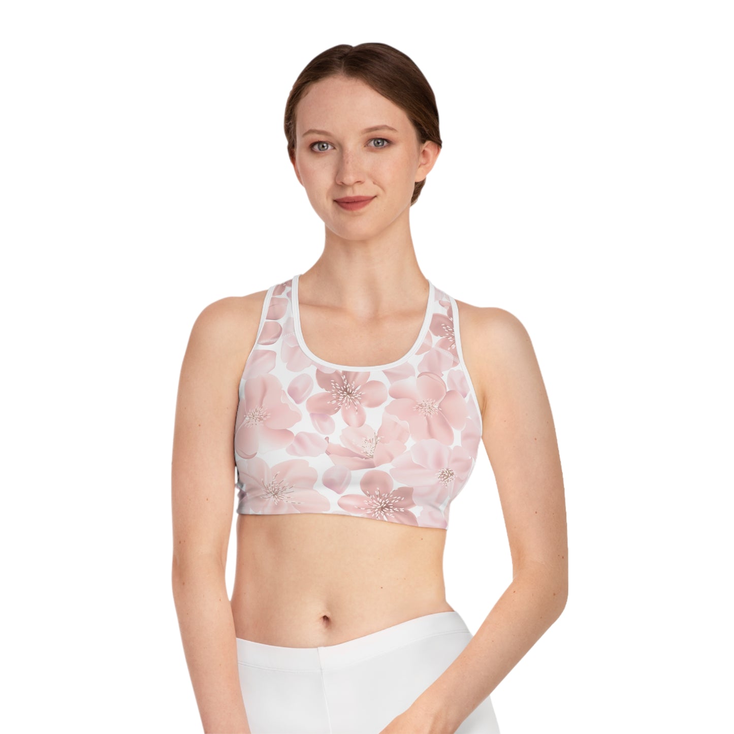 Floral Sports Bra - Pink Blossom Design for Active Women