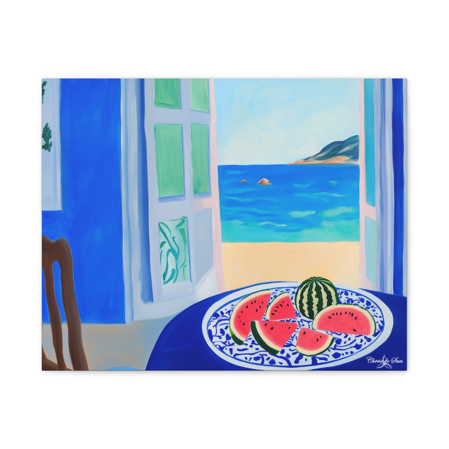Canvas Print - Watermelon Slices On Seaside Cafe Table Coastal Wall Art