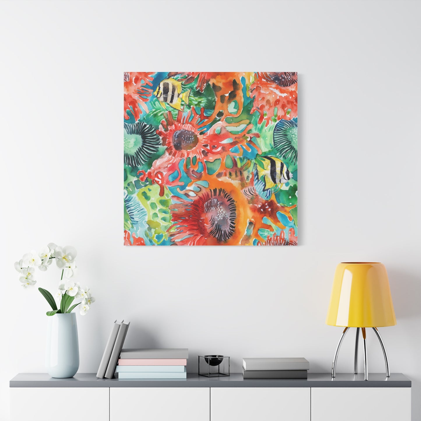 Canvas Art - Vibrant Coral Reef Sea Anemones And Angel Fish