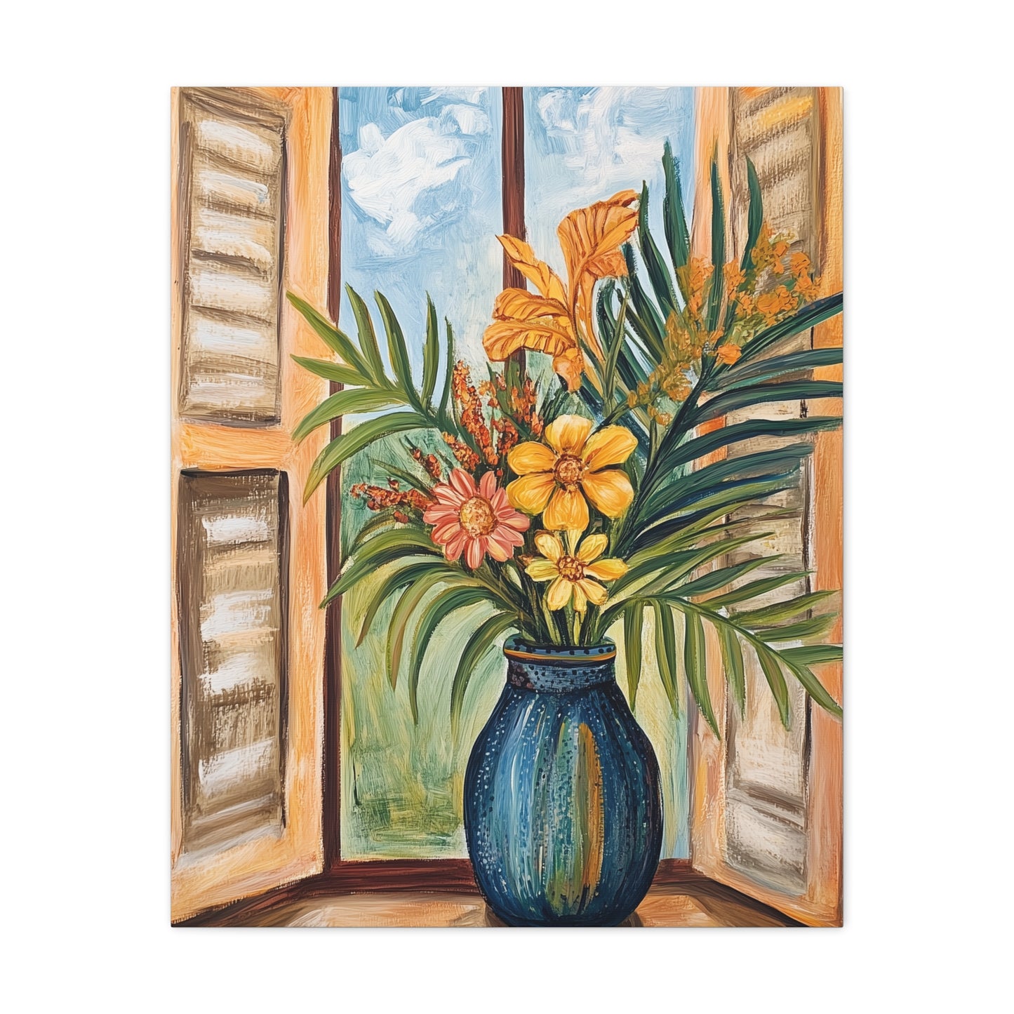 Canvas Art - Tropical Island Window Floral Bouquet