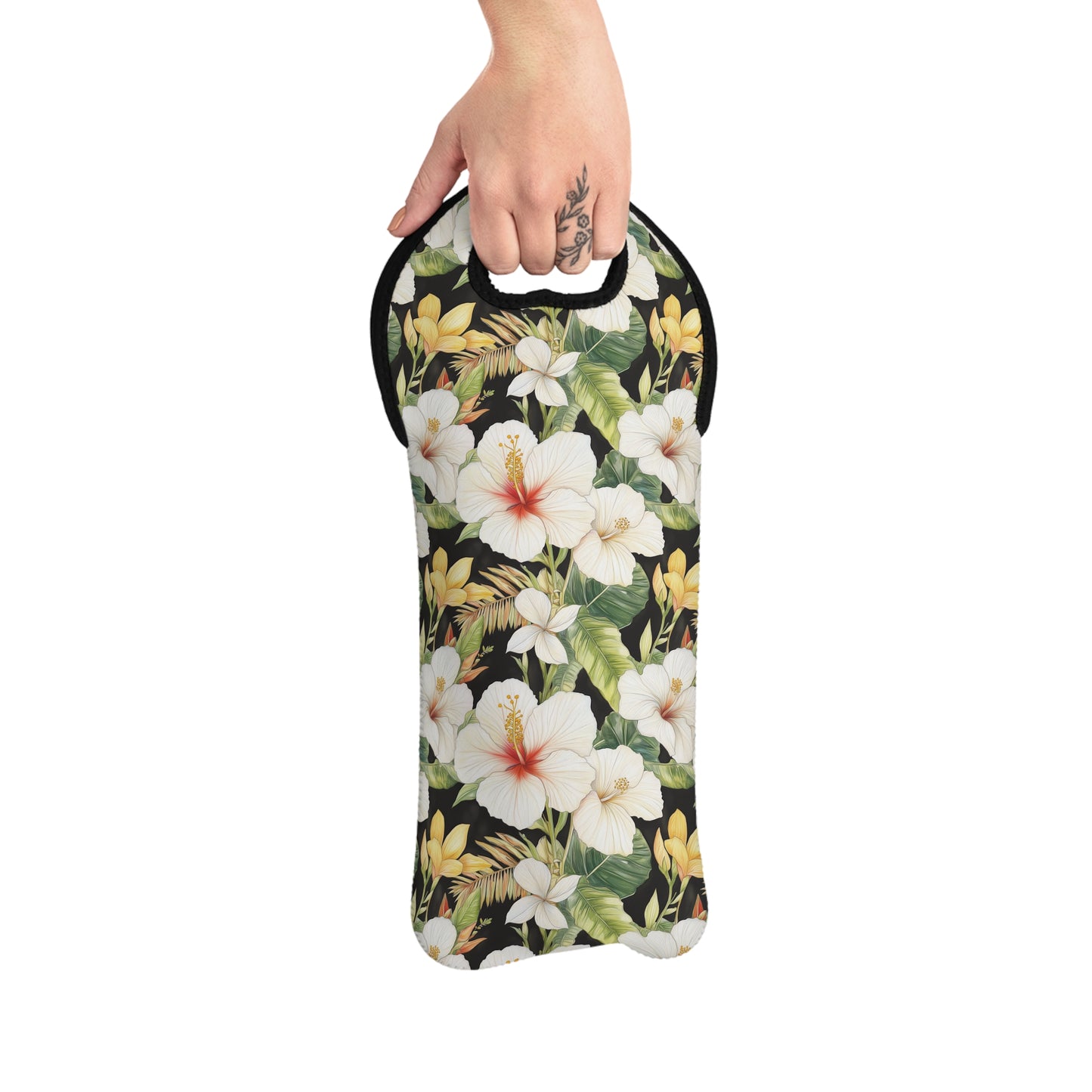 Tote Bag - Tropical Hibiscus Design for Wine Lovers