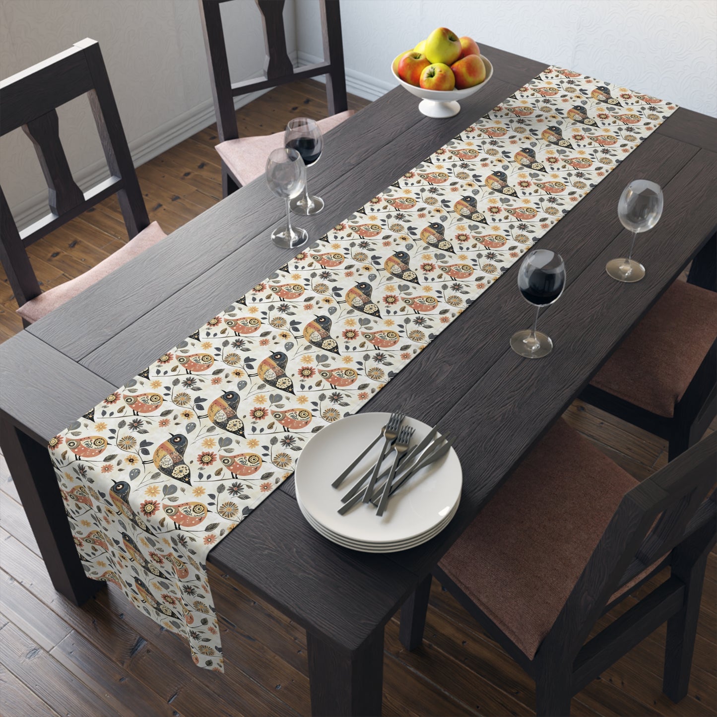 Table Runner - Whimsical Birds Floral Cotton Dining Décor