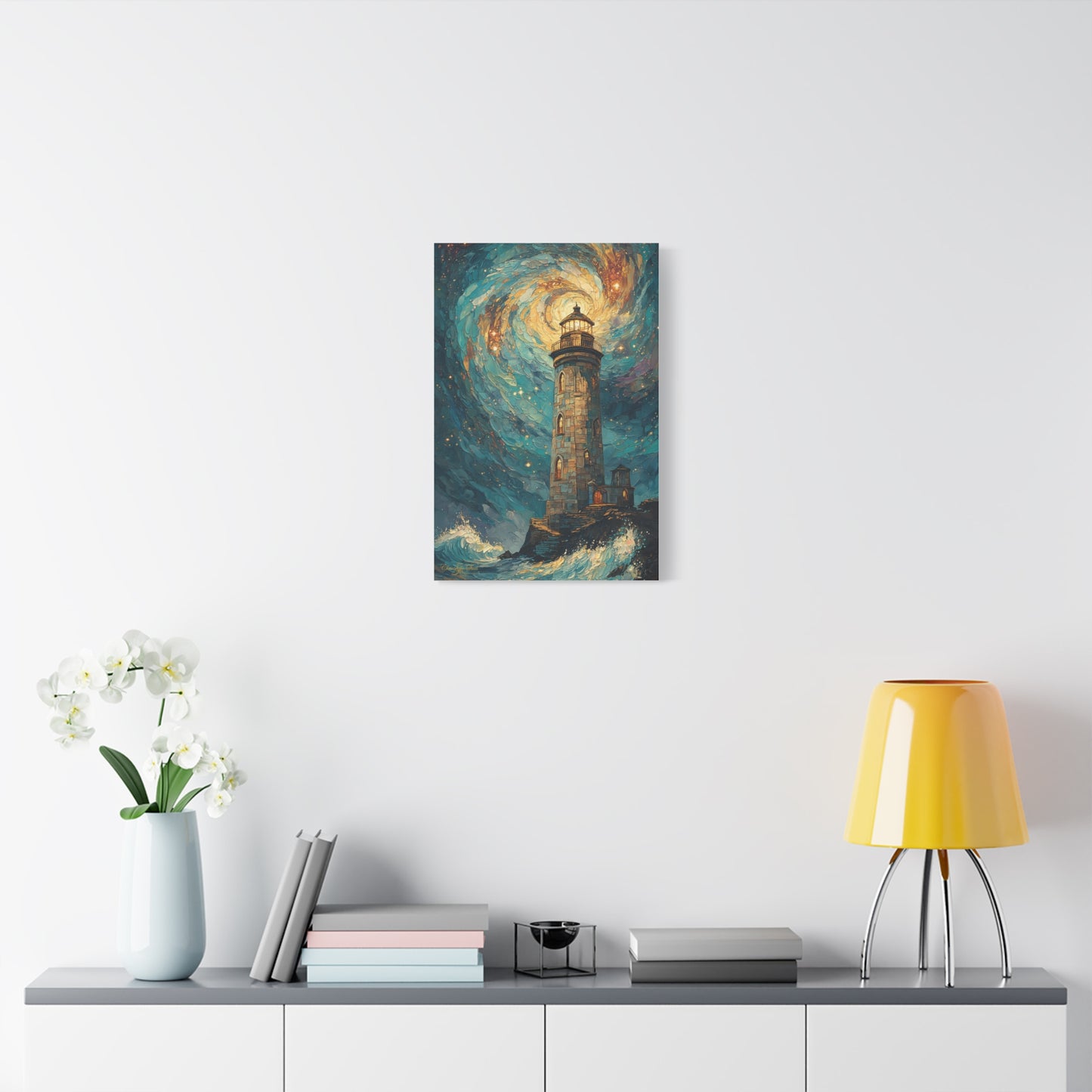 Canvas Art - Starry Night Lighthouse 2 Oil Painting