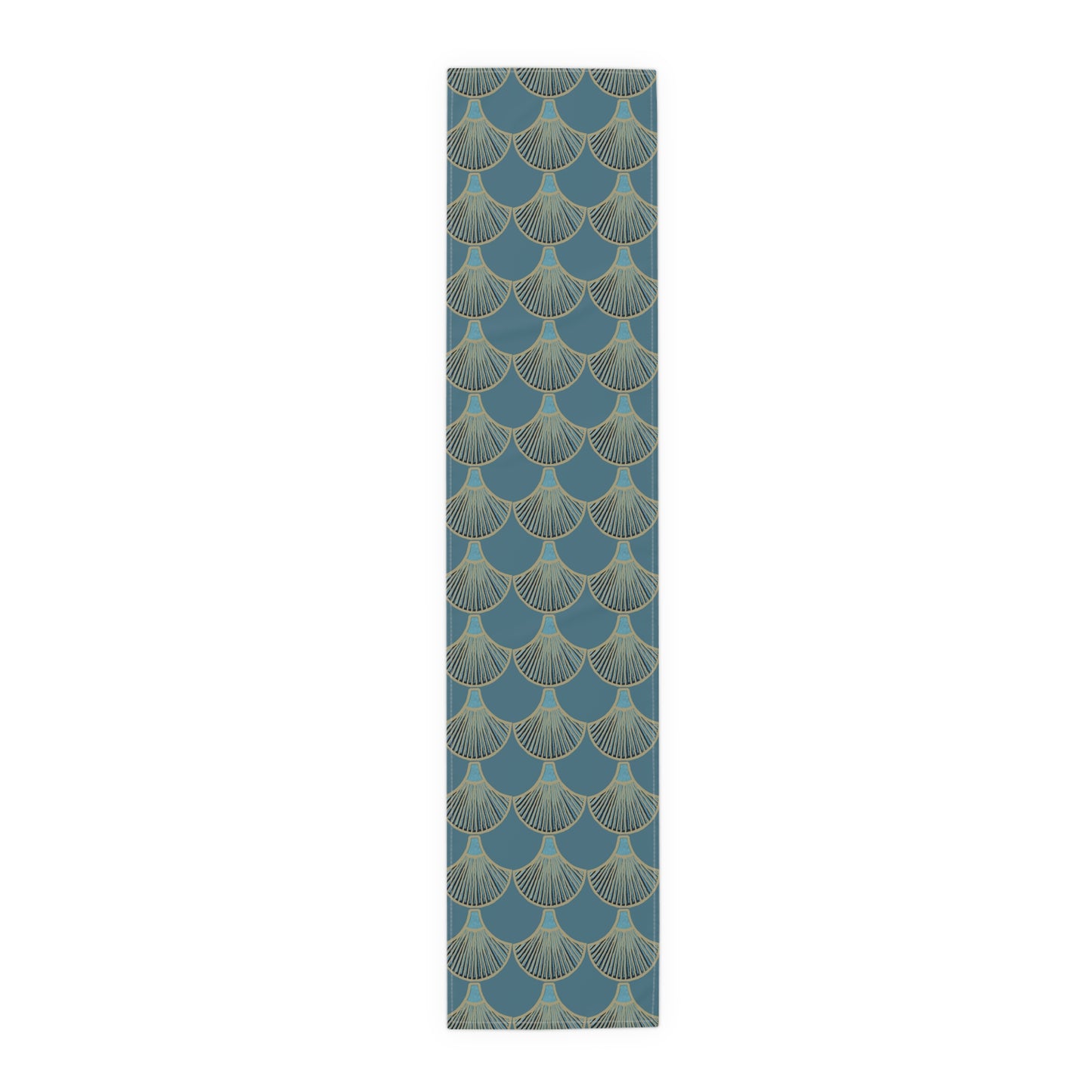 Table Runner - Mermaid Fan Design In Peacock Hues for Stylish Entertaining