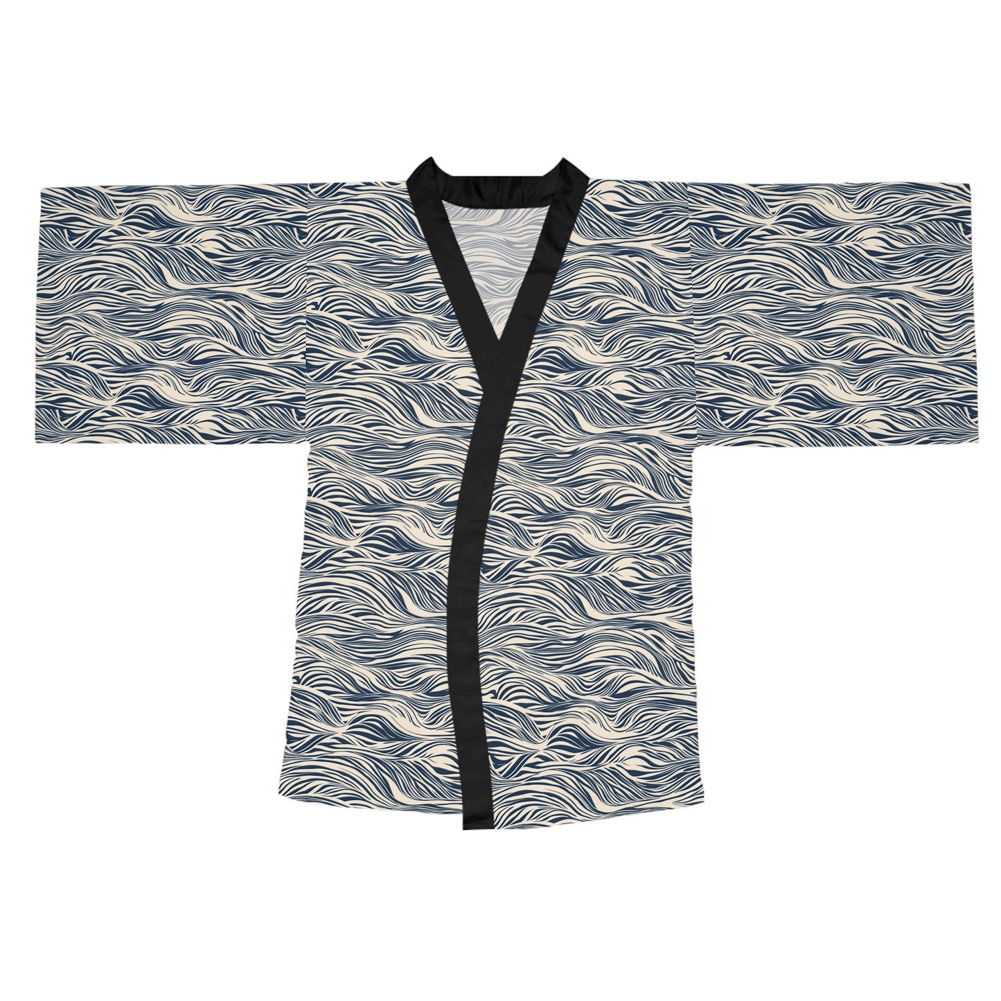 Kimono Robe - Ocean Zen Waves In Navy And Cream