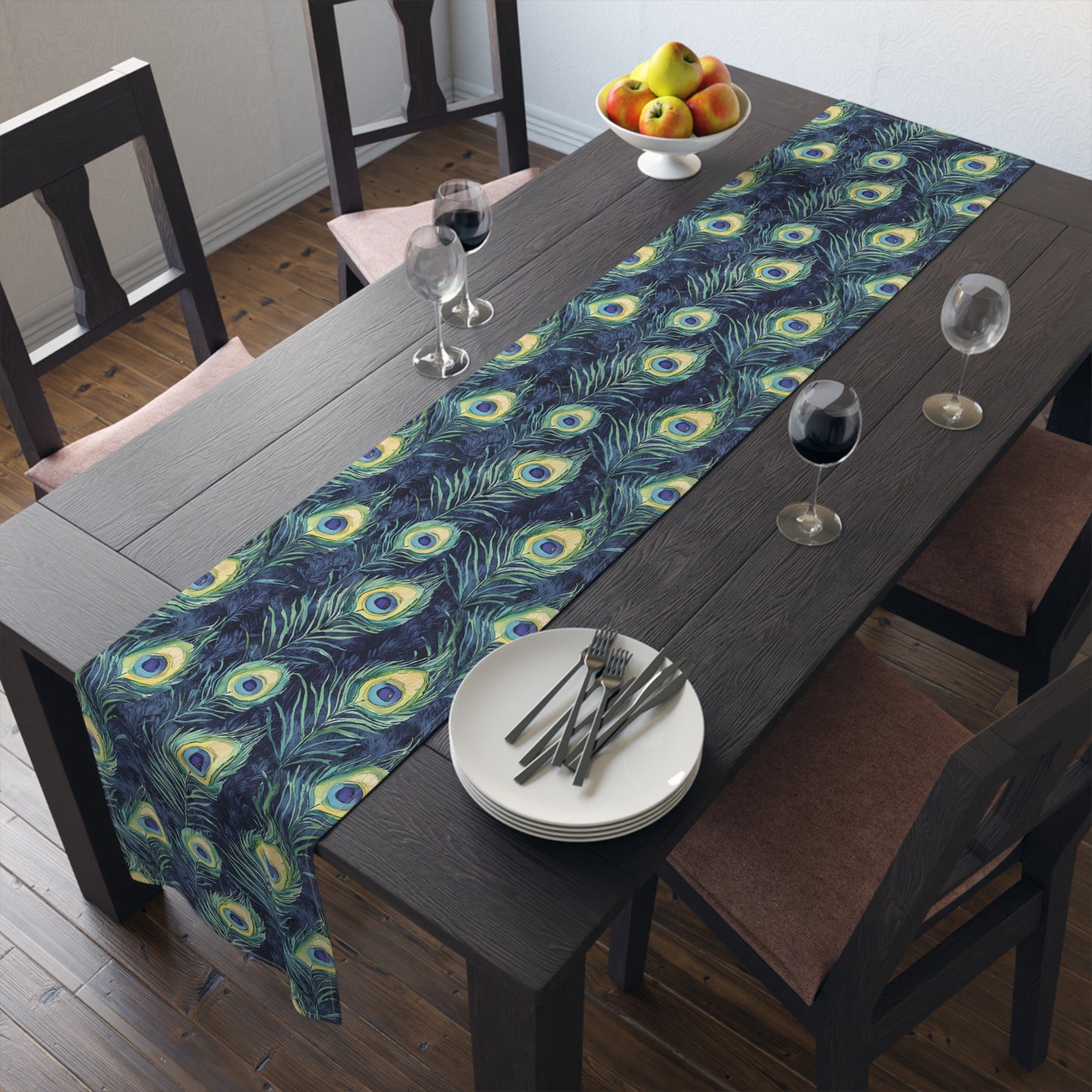 Table Runner - Elegant Peacock Feathers