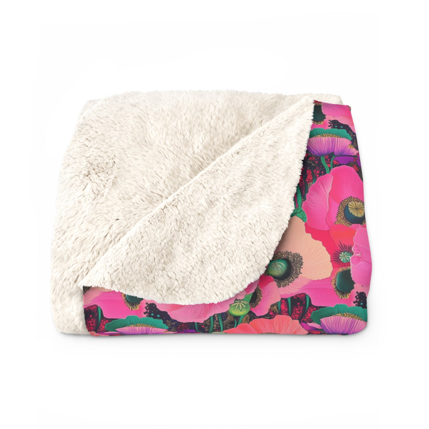 Sherpa Fleece Blanket - Fuchsia Pink Poppies