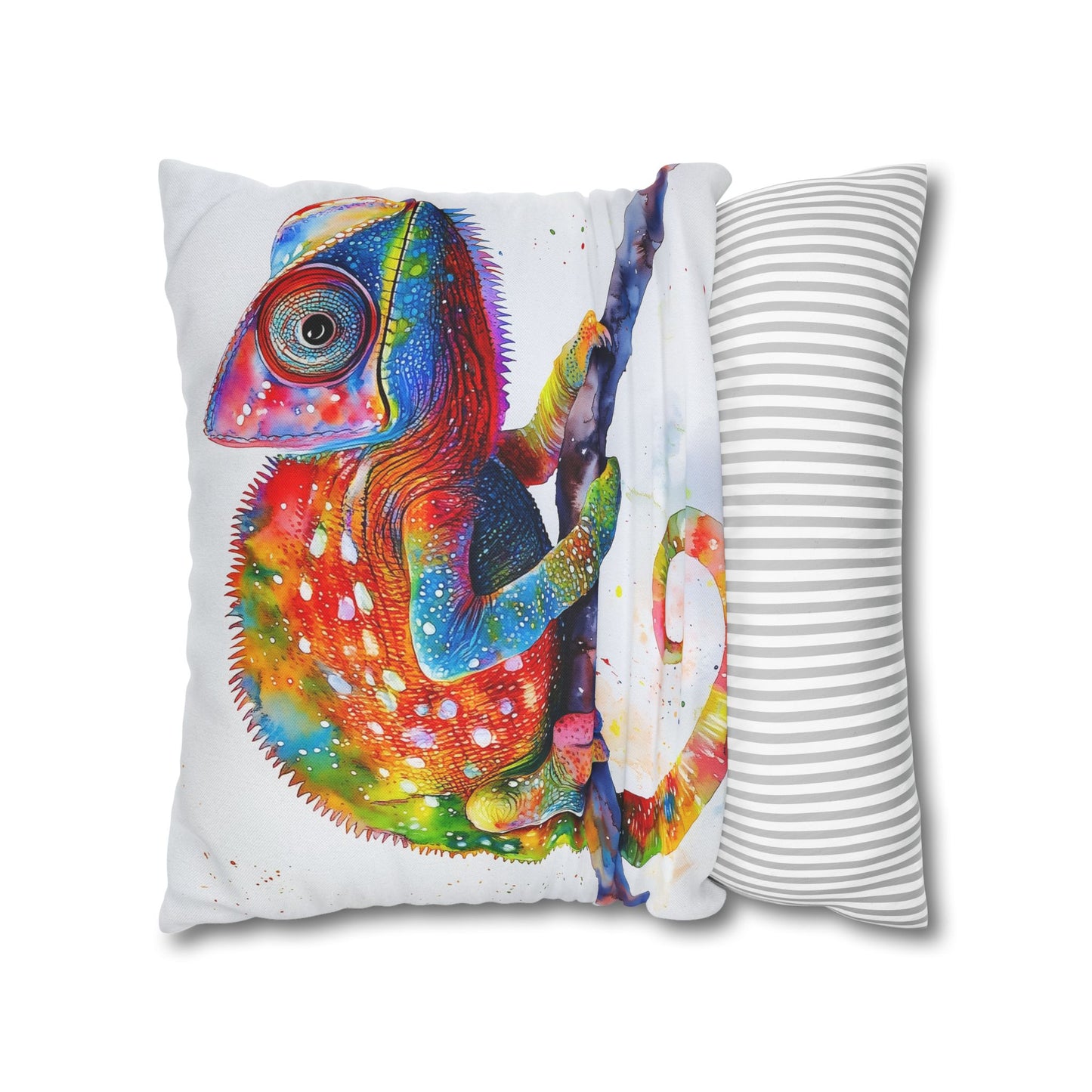 Square Pillow Cover – Colorful Chameleon Watercolor