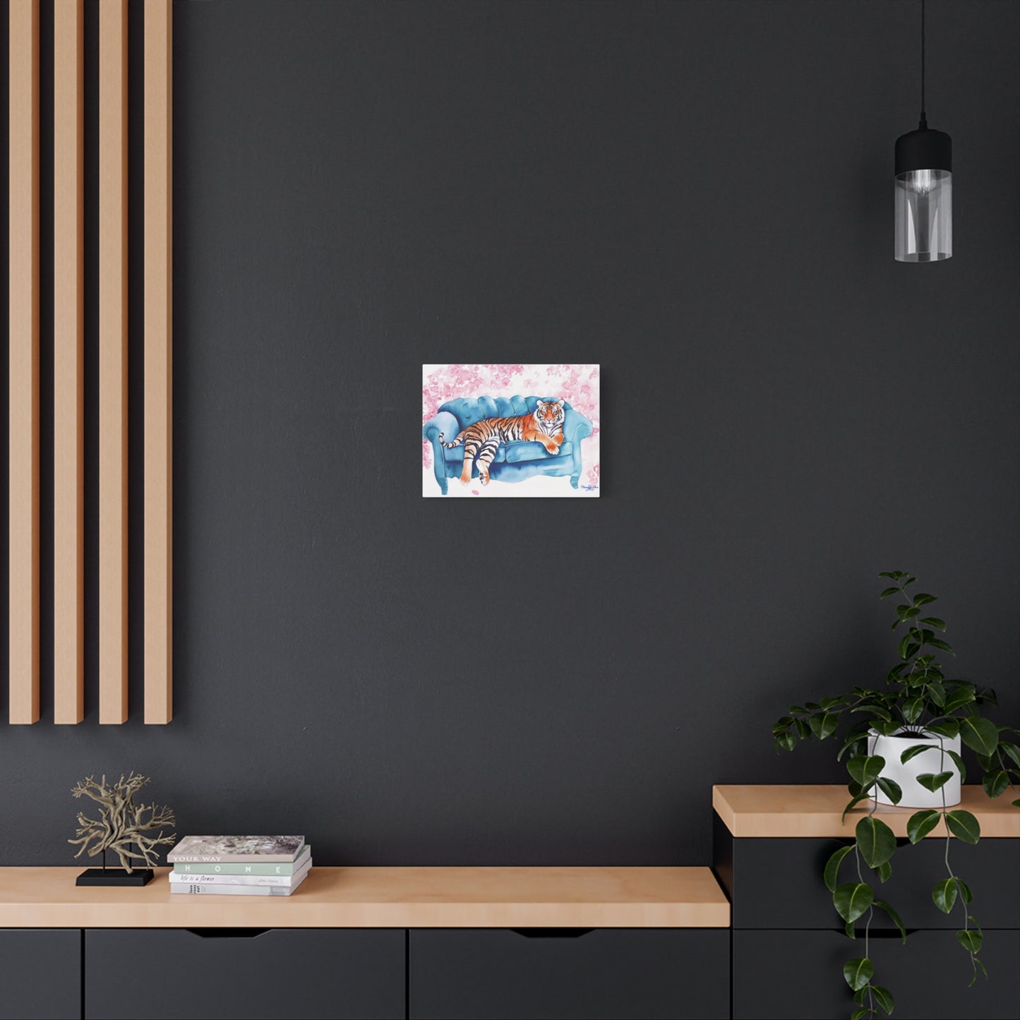 Canvas Art – Tiger Lounging On Blue Couch Wall Decor