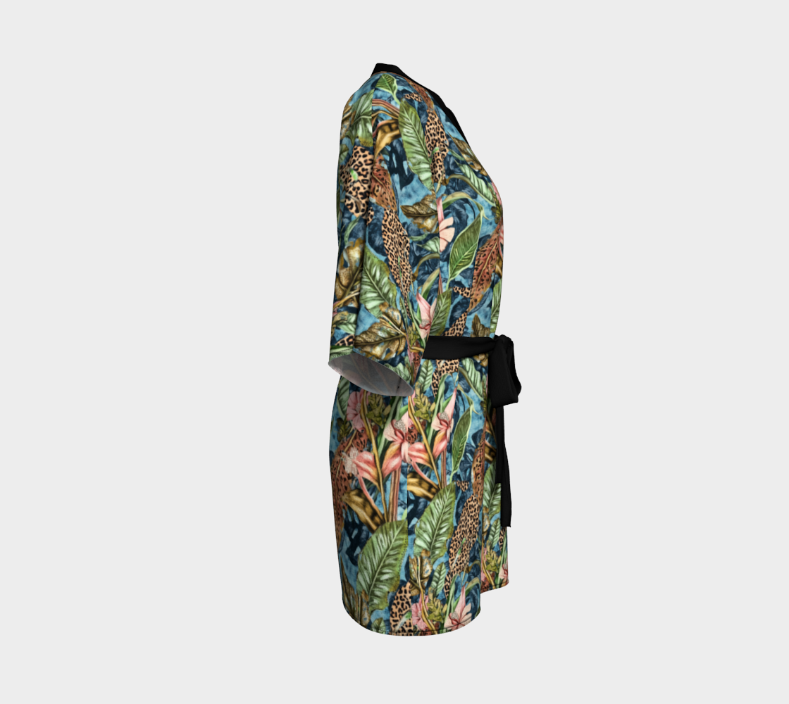 Tropical Hibiscus Animal Print Short Kimono Beach Coverup