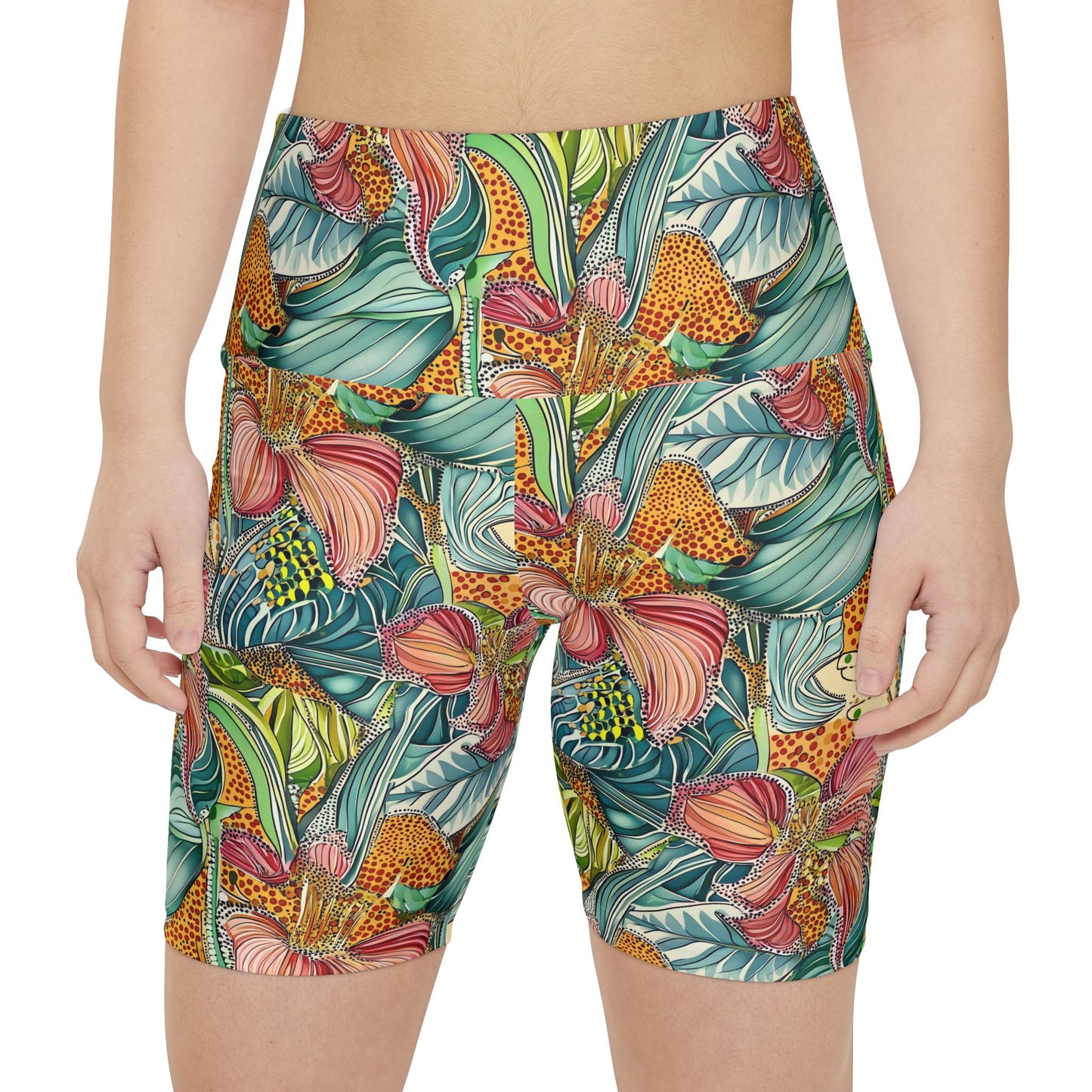 Athletic Shorts - Tropical Irises and Animal Print