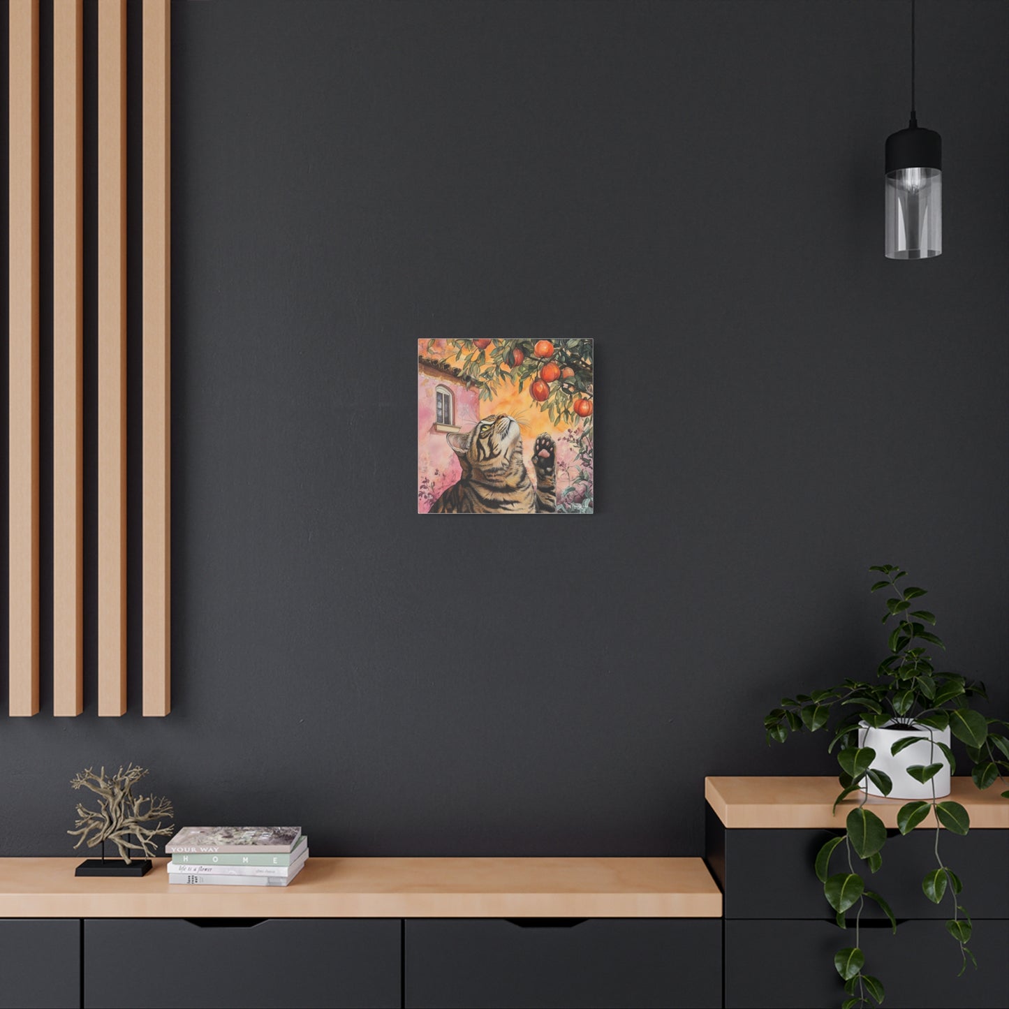 Canvas Art - Pink House Tiger Cat And Persimmons