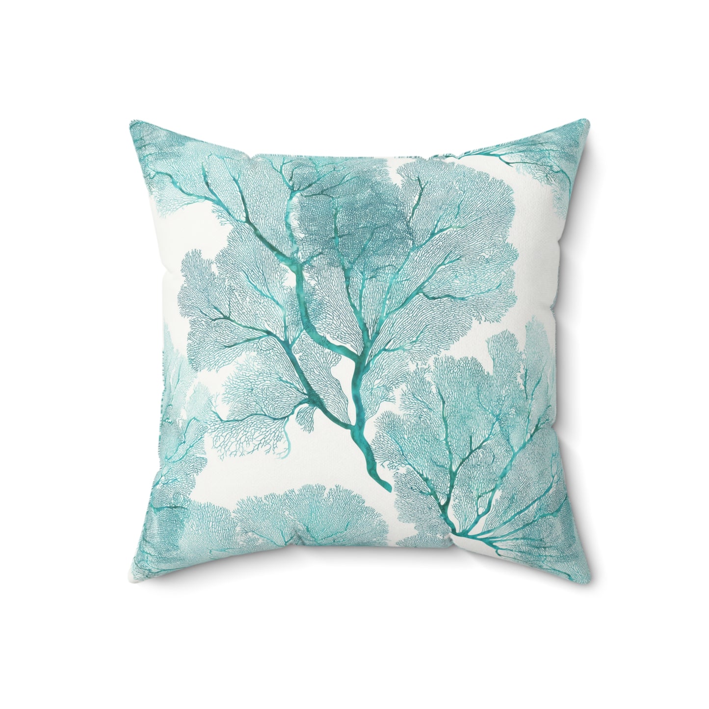 Faux Suede Square Pillow - Coastal Sea Fans In Aqua And Teal