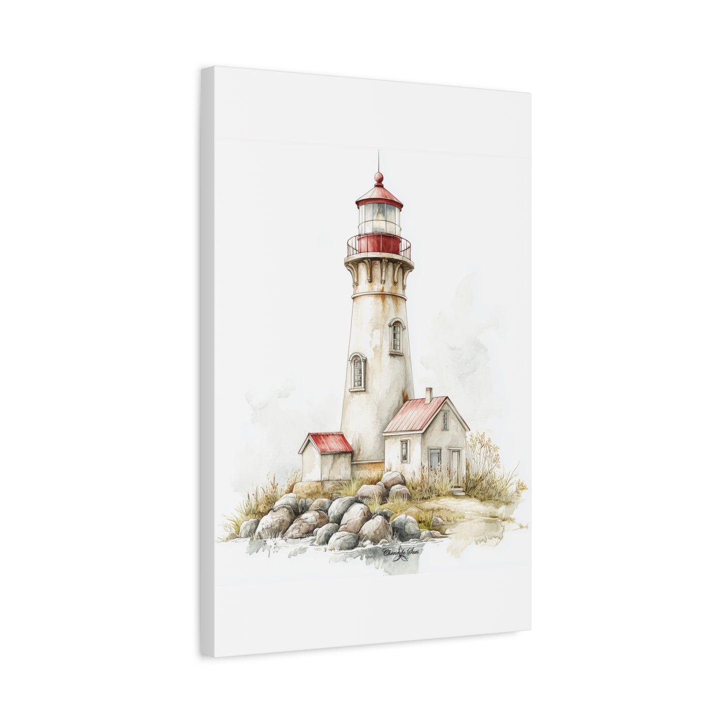 Canvas Art - Shoreline Lighthouse With Red Roof