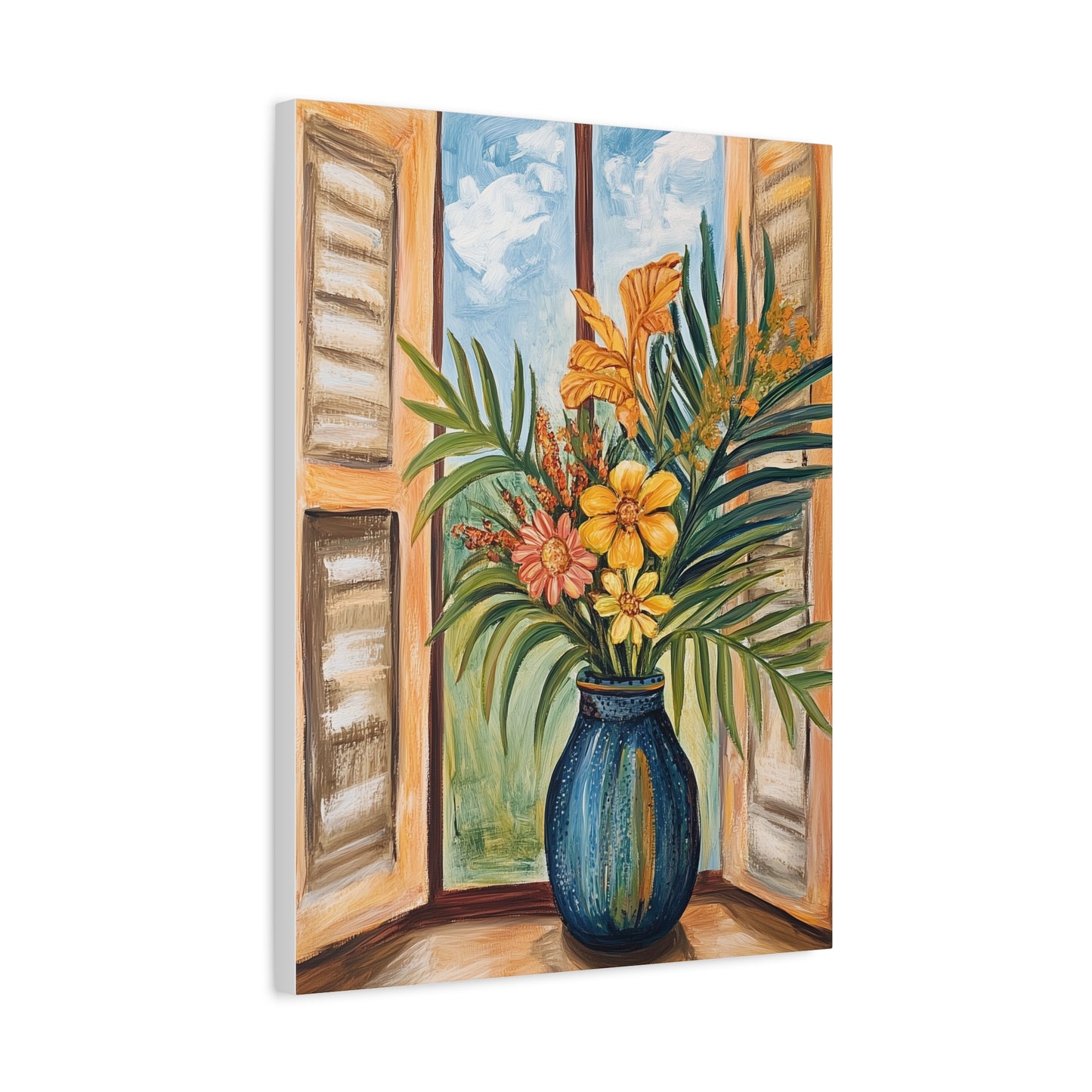 Canvas Art - Tropical Island Window Floral Bouquet