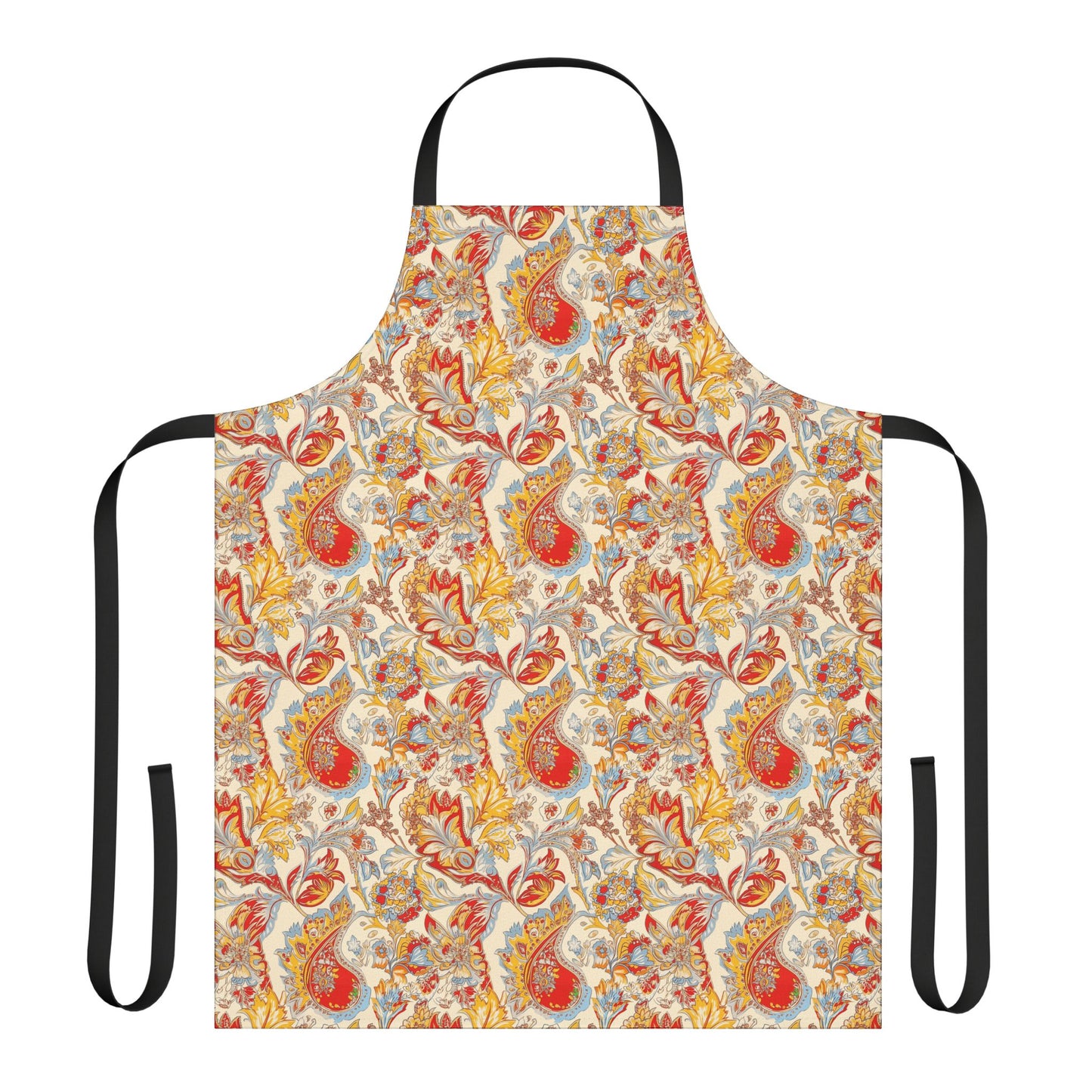 Apron - Elegant Paisley In Red, Beige And Baby Blue
