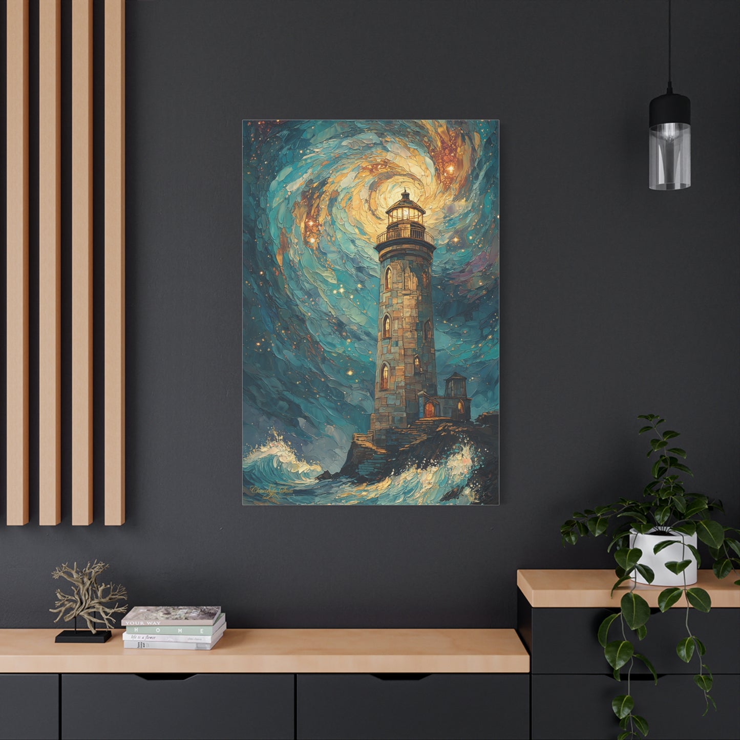 Canvas Art - Starry Night Lighthouse 2 Oil Painting