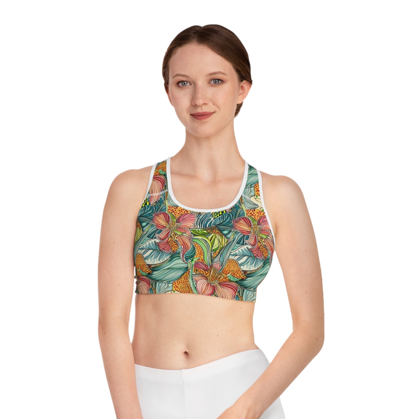 Sports Bra - Tropical Irises And Animal Print