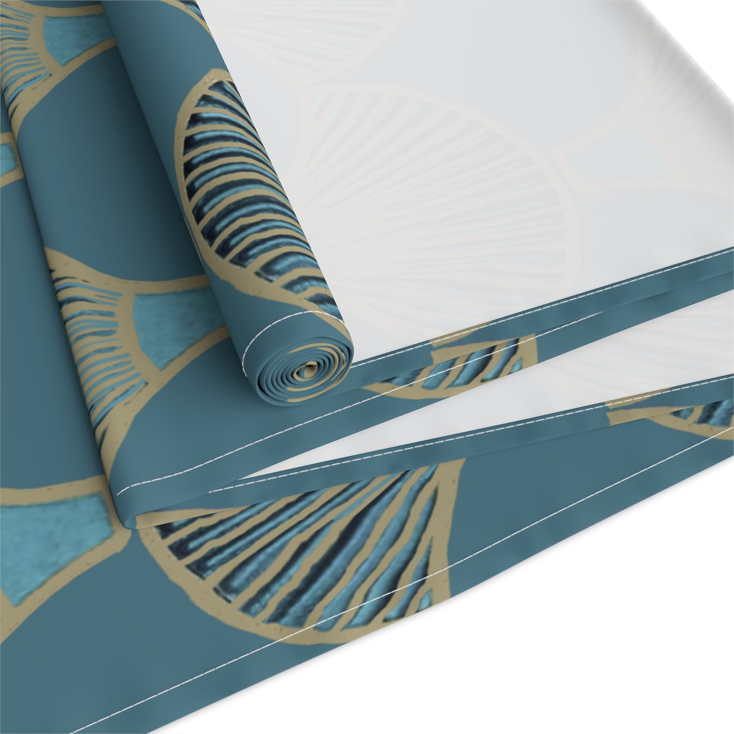 Table Runner - Mermaid Fan Design In Peacock Hues for Stylish Entertaining