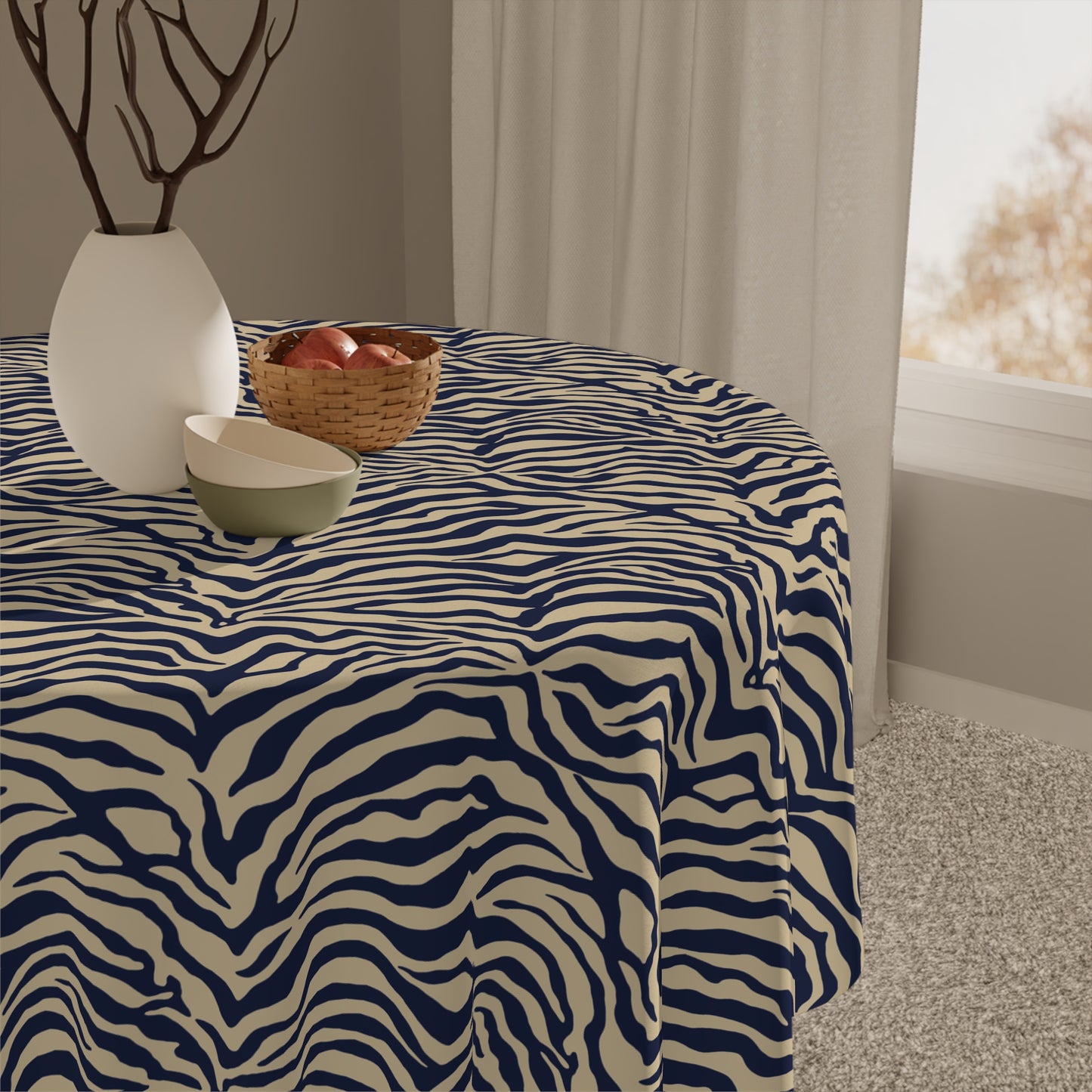 Square Tablecloth - Zebra Tan & Navy Print