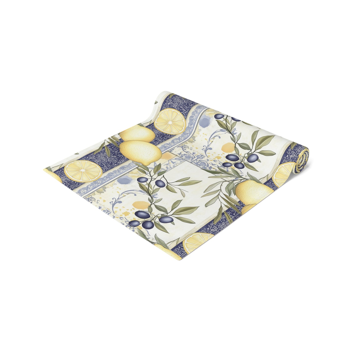 Table Runner - Cotton Mediterranean Tuscun Lemon & Olive Design