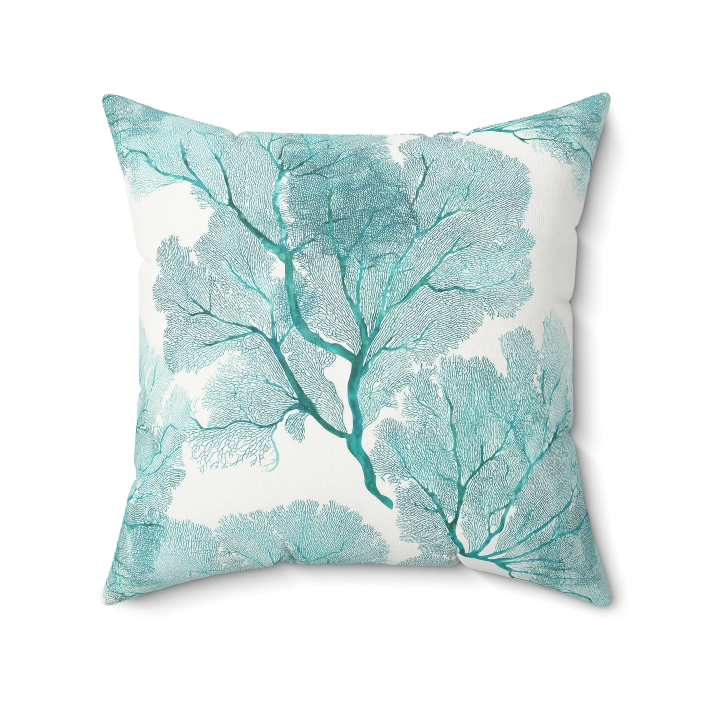 Faux Suede Square Pillow - Coastal Sea Fans In Aqua And Teal