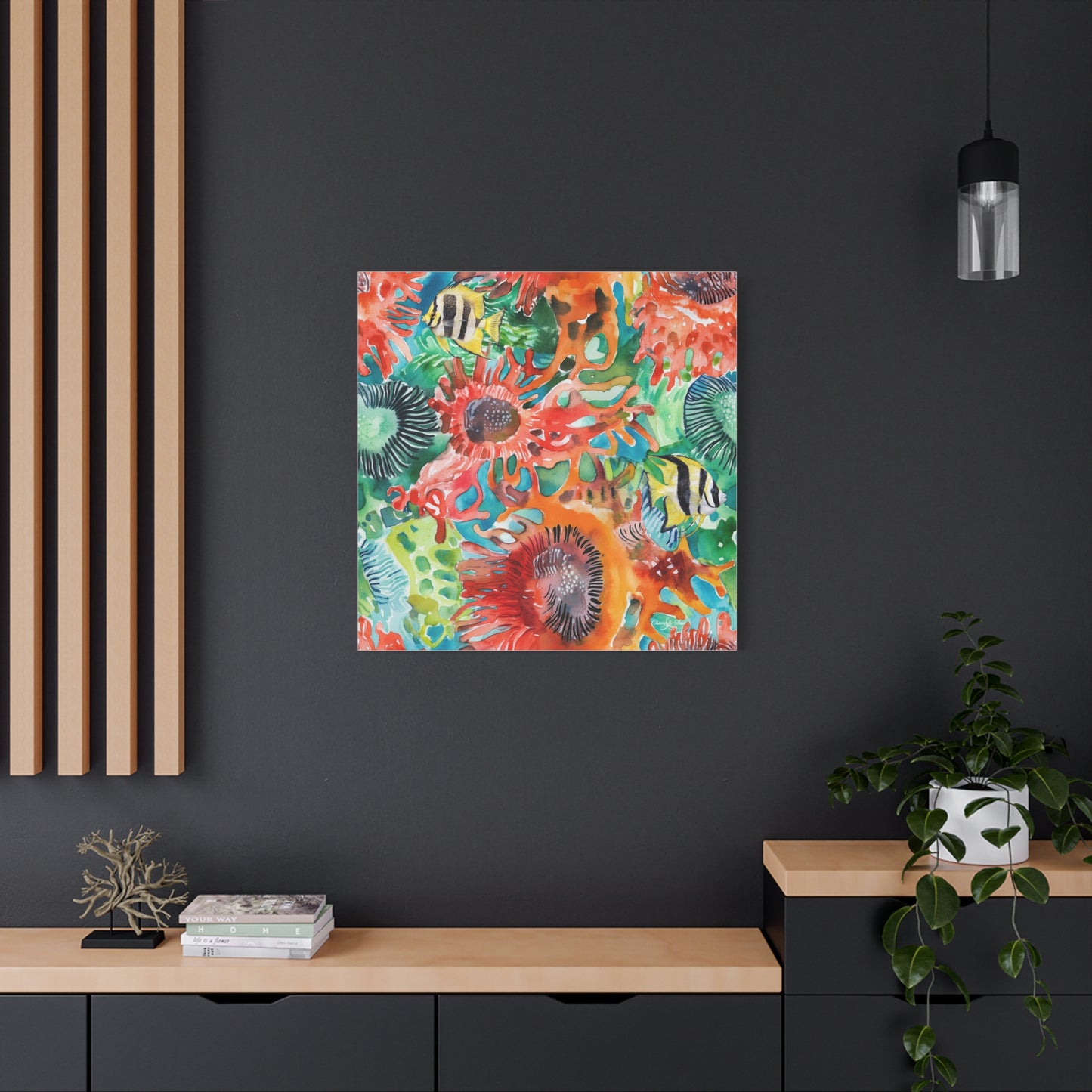 Canvas Art - Vibrant Coral Reef Sea Anemones And Angel Fish