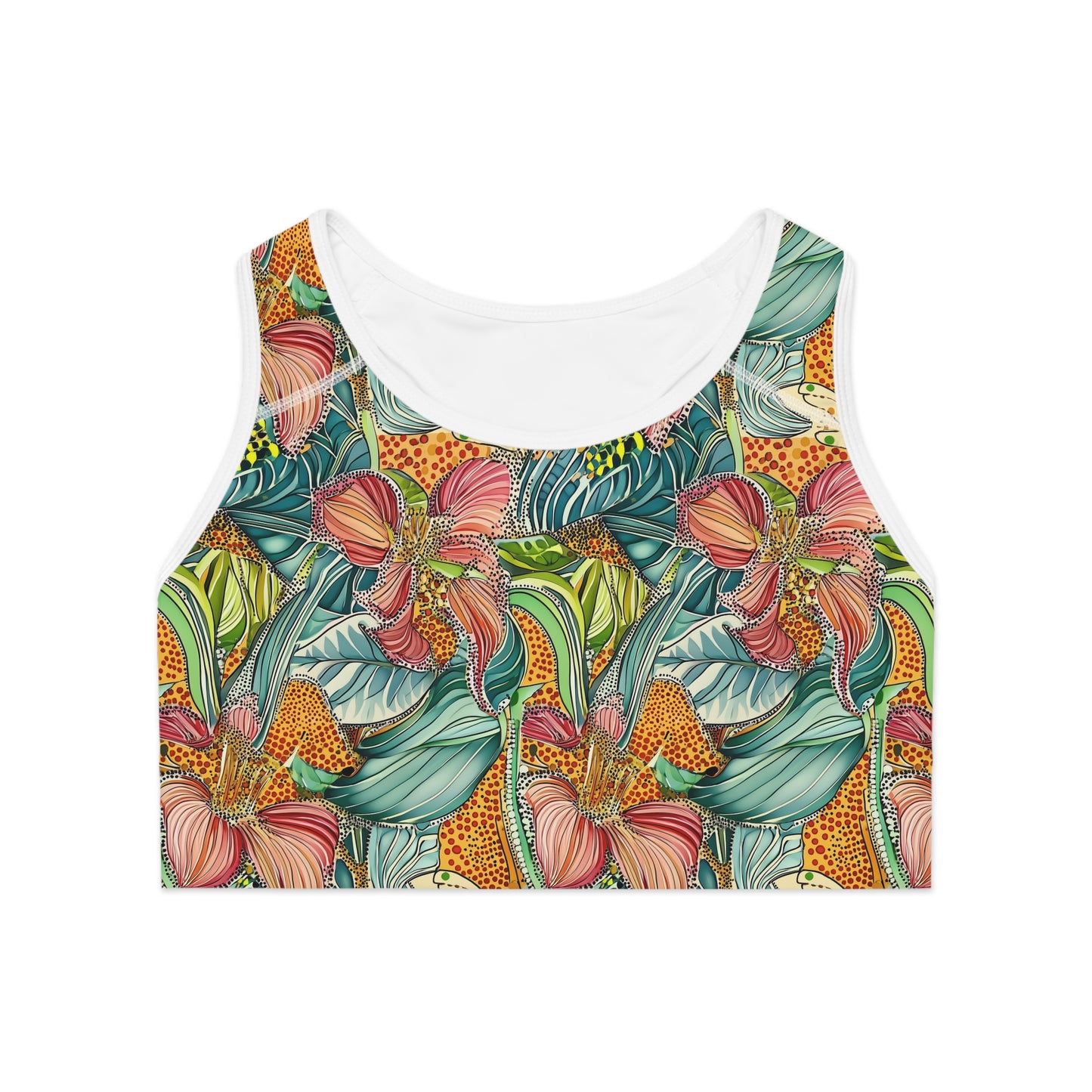 Sports Bra - Tropical Irises And Animal Print