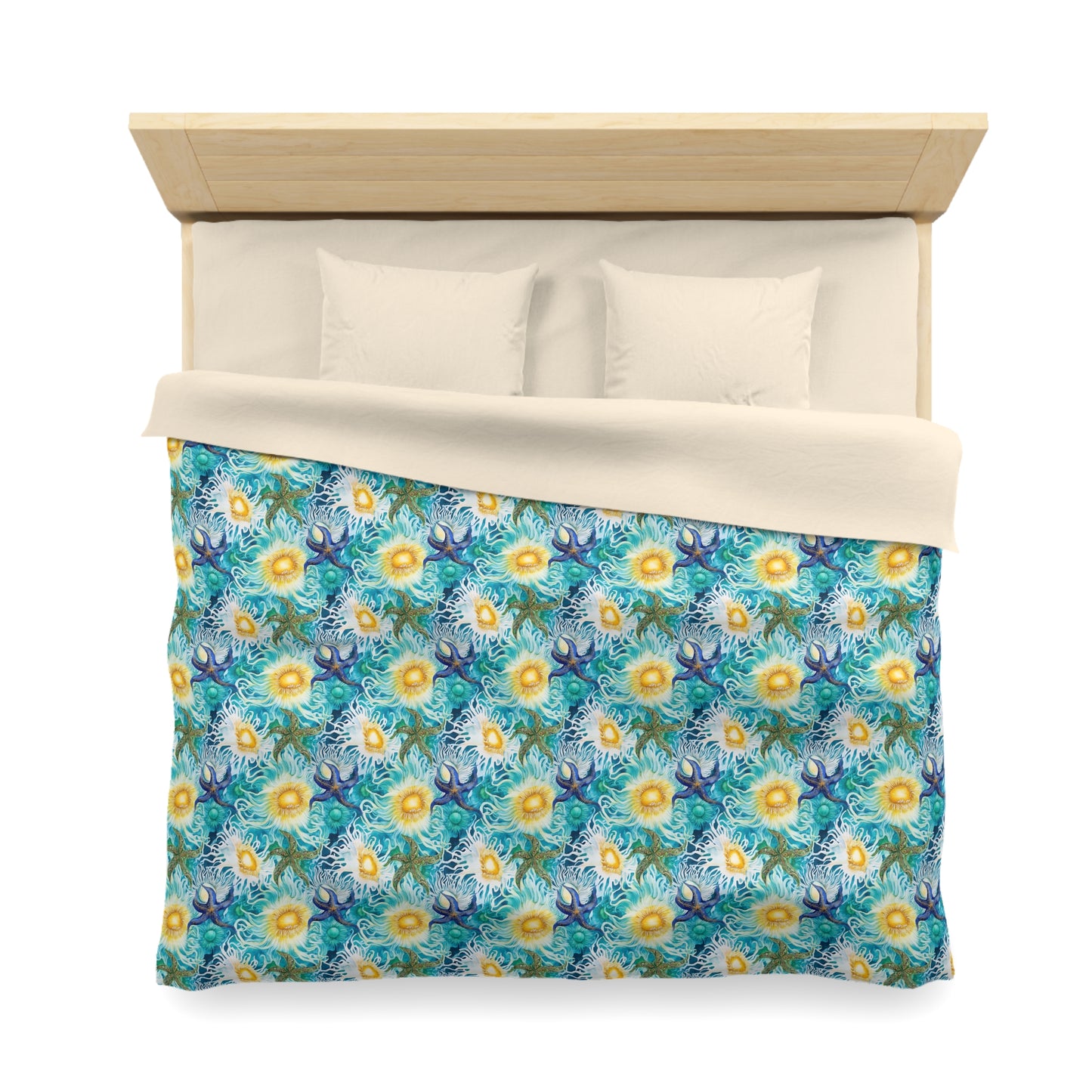 Duvet Cover - Coastal Watercolor Sea Anemones And Starfish