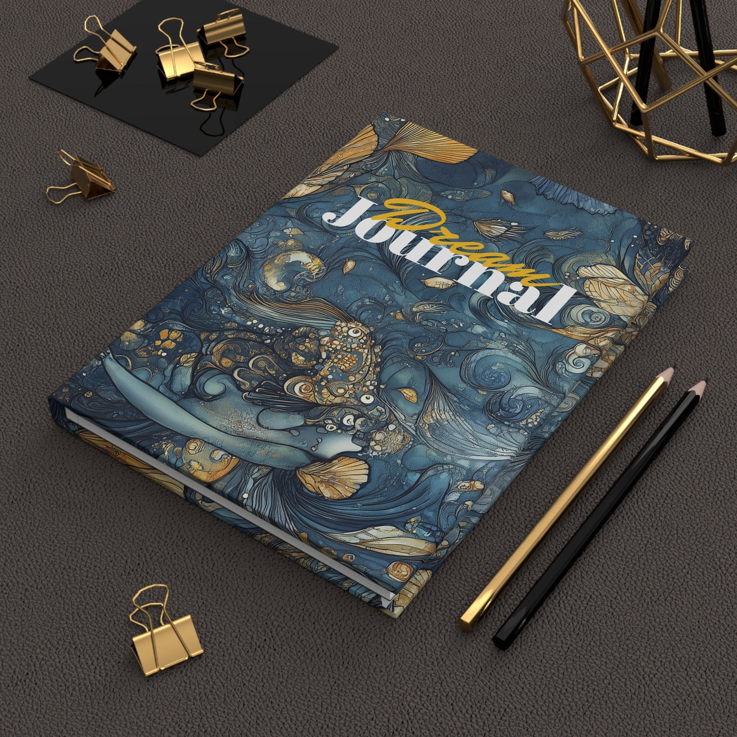 Hardcover Journal - Abstract Ocean Dream Golden Elements